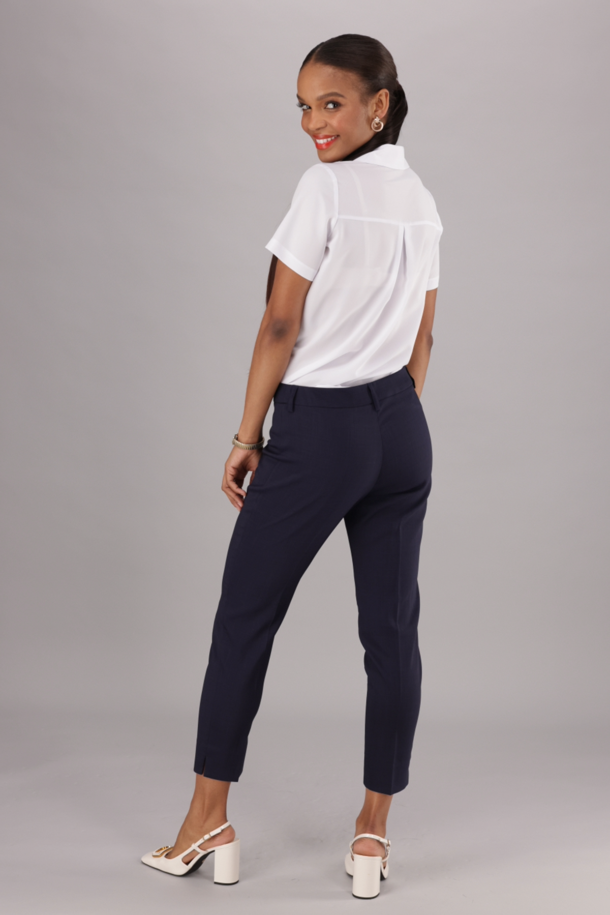ImNow Caprice Ladies Navy Cropped Stretch Pants for Office Wear