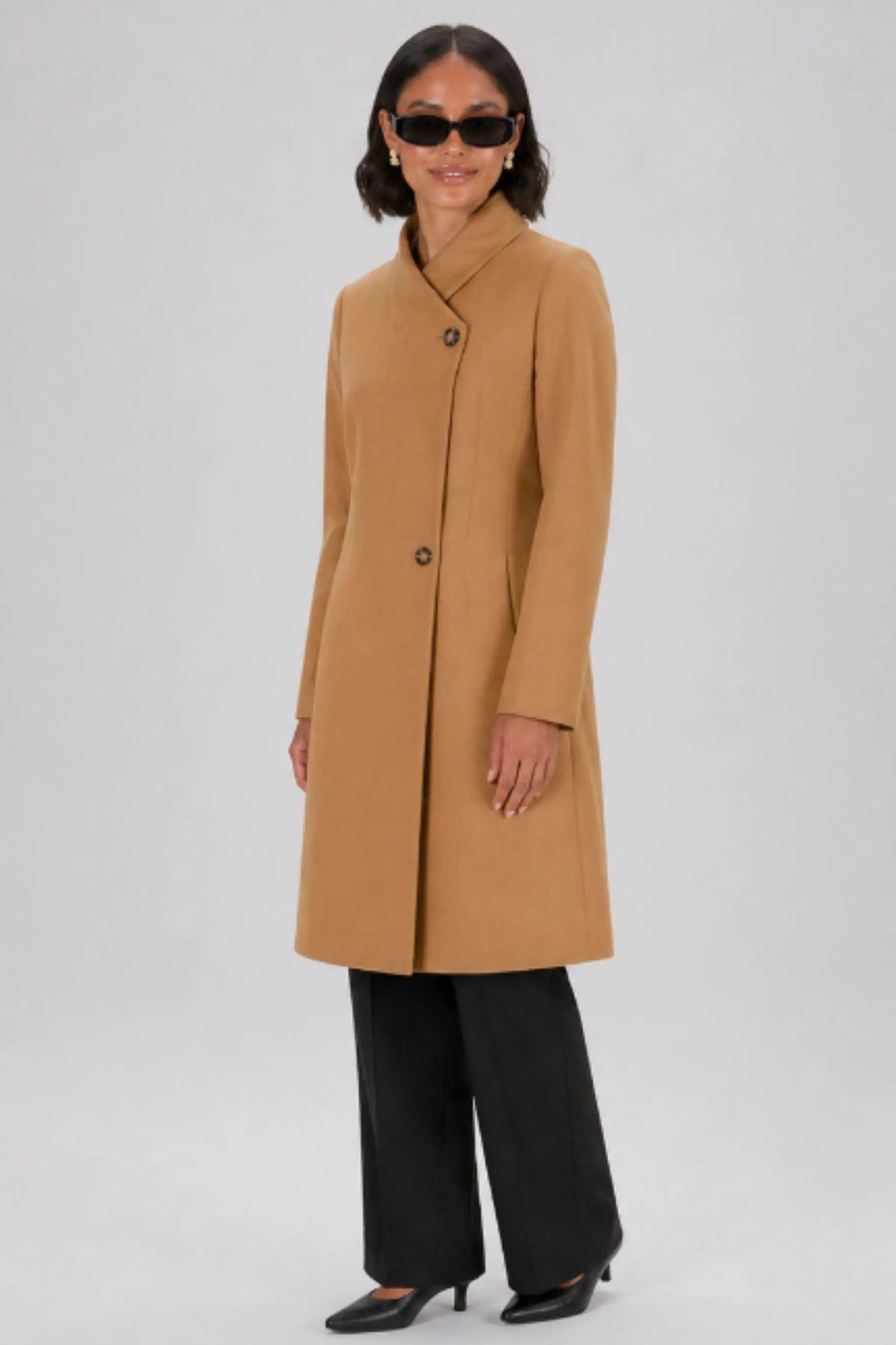 Asymmetrical, melton camel coat for winter by ImNow.