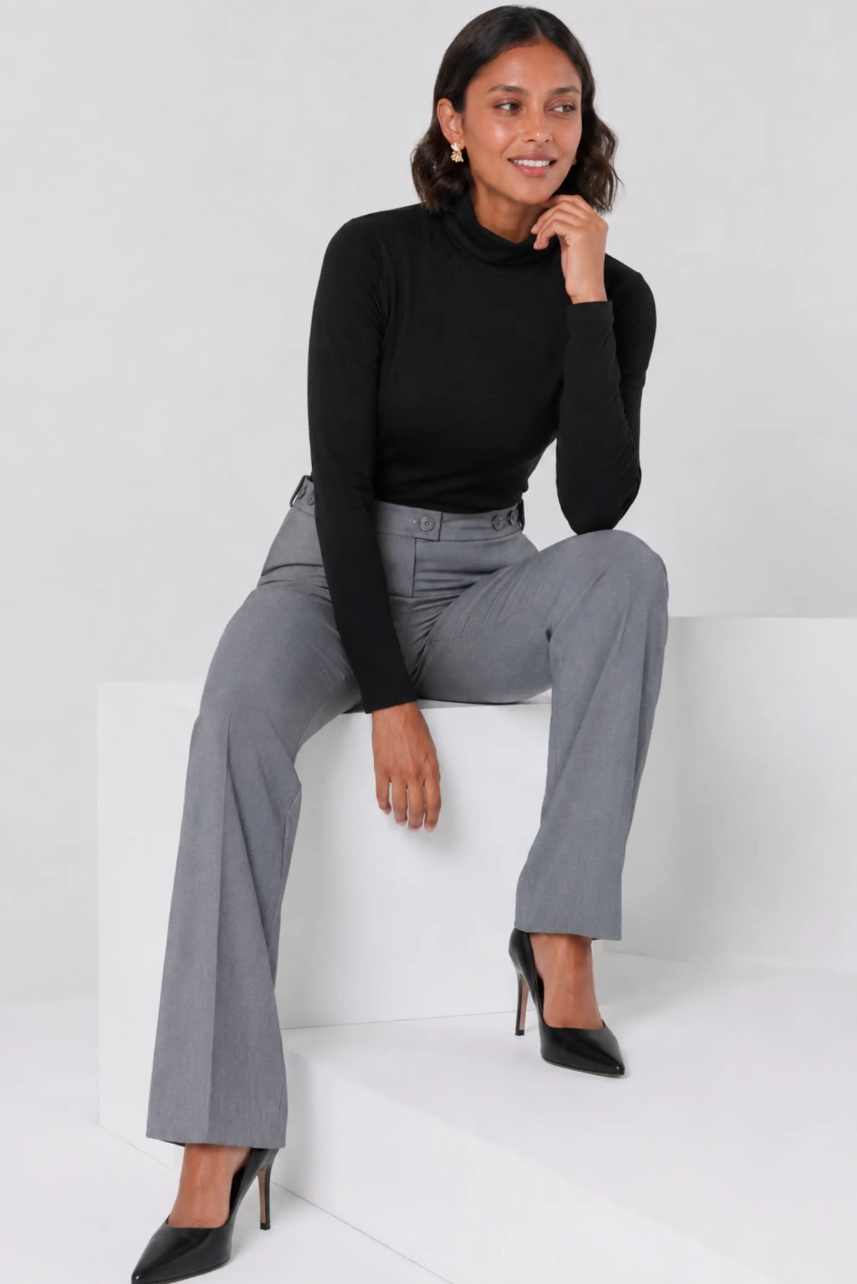 Long sleeve, stretch polo neck top in black by ImNow.