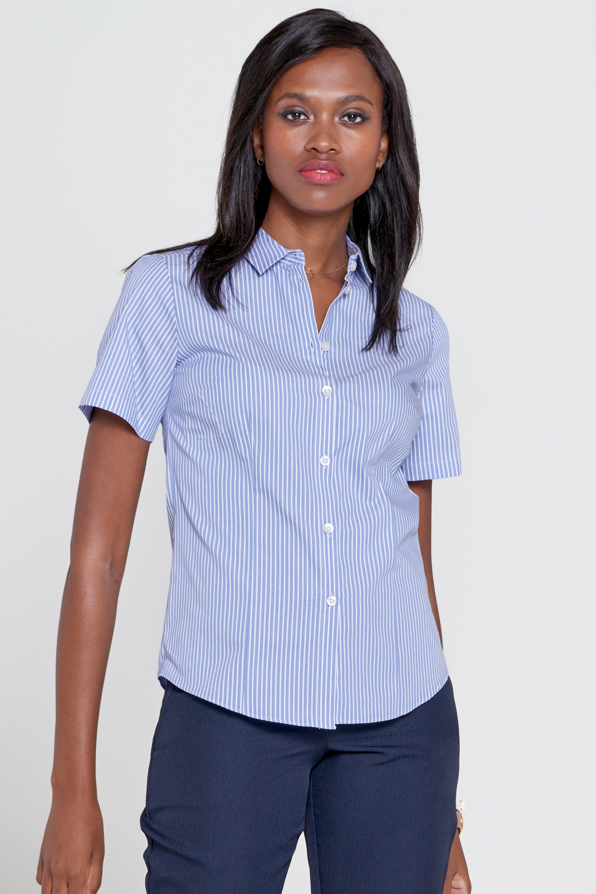 Kerry short sleeve cotton shirt - blue stripe