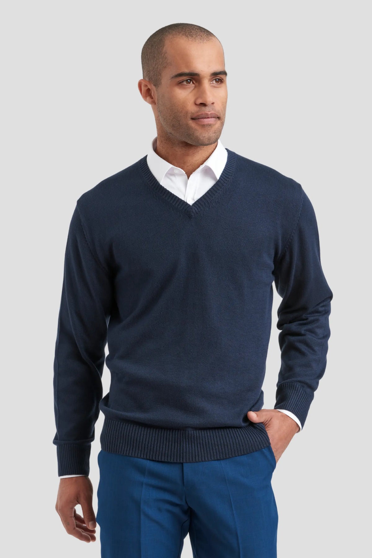 Mens long sleeve winter knitwear in navy by ImNow.