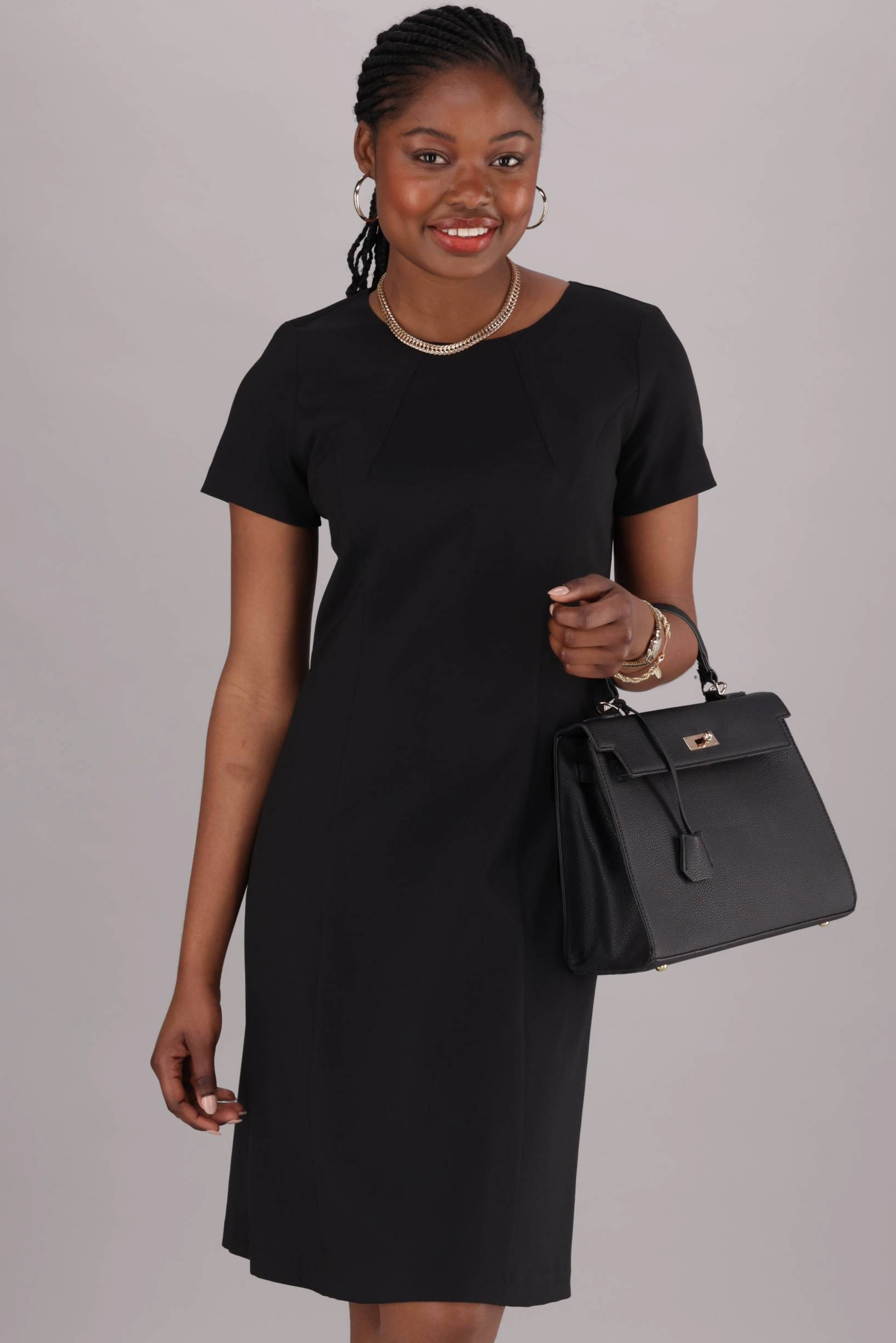 Knee Length Stretch A Line Dress - Black