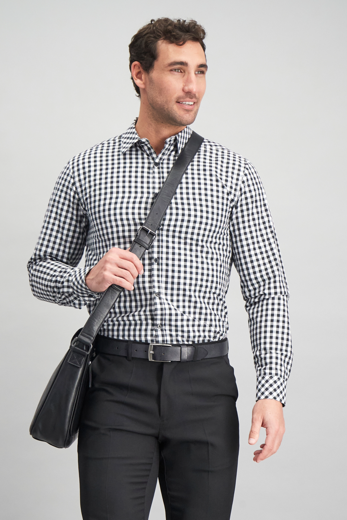 Long sleeve, button shirt for men in black and white check by ImNow.