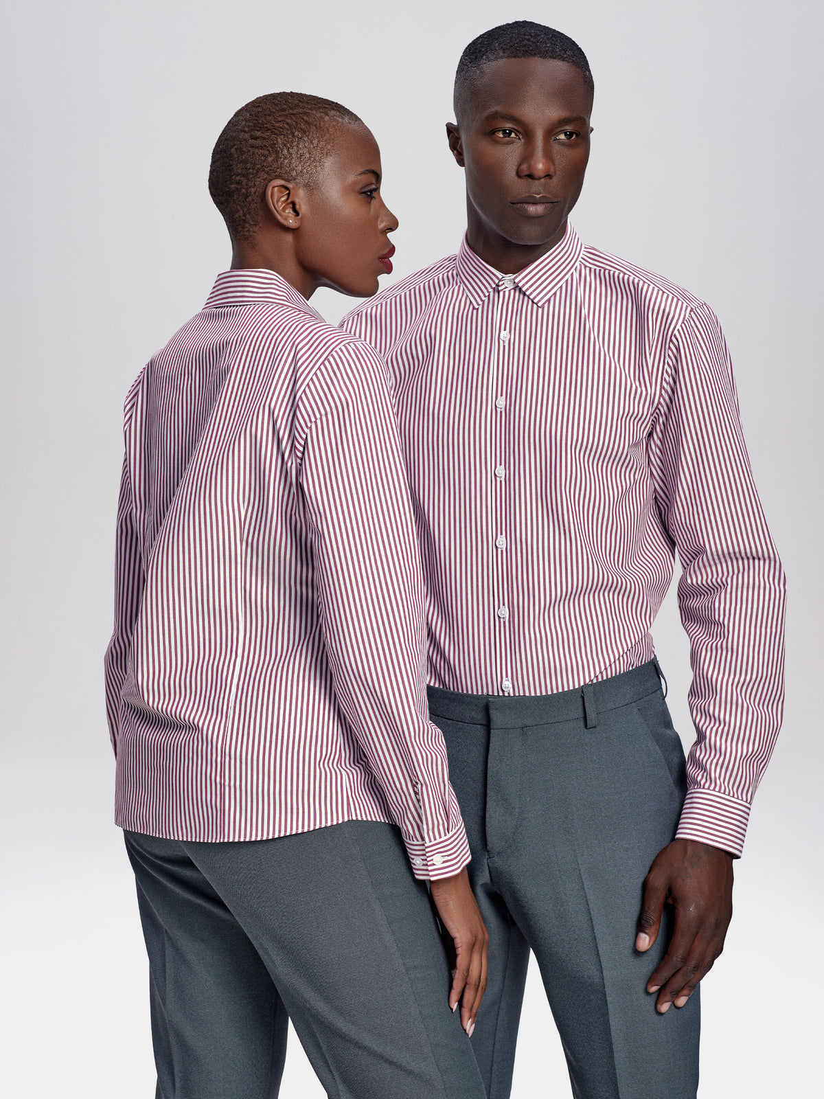 Men's long sleeve formal shirt in red and white stripe by ImNow.