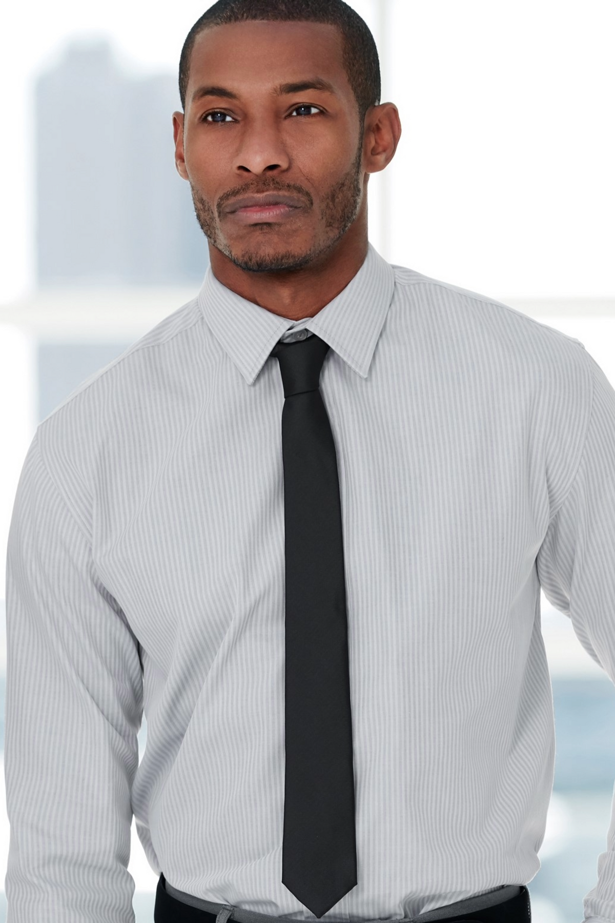 Men's long sleeve grey striped, collared shirt by ImNow.