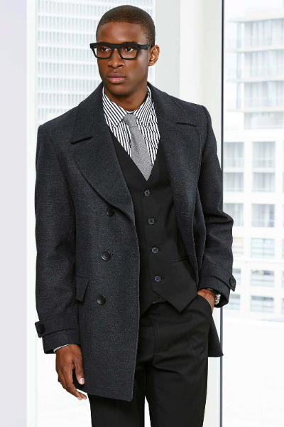 Double-breasted wool coat for men in winter grey