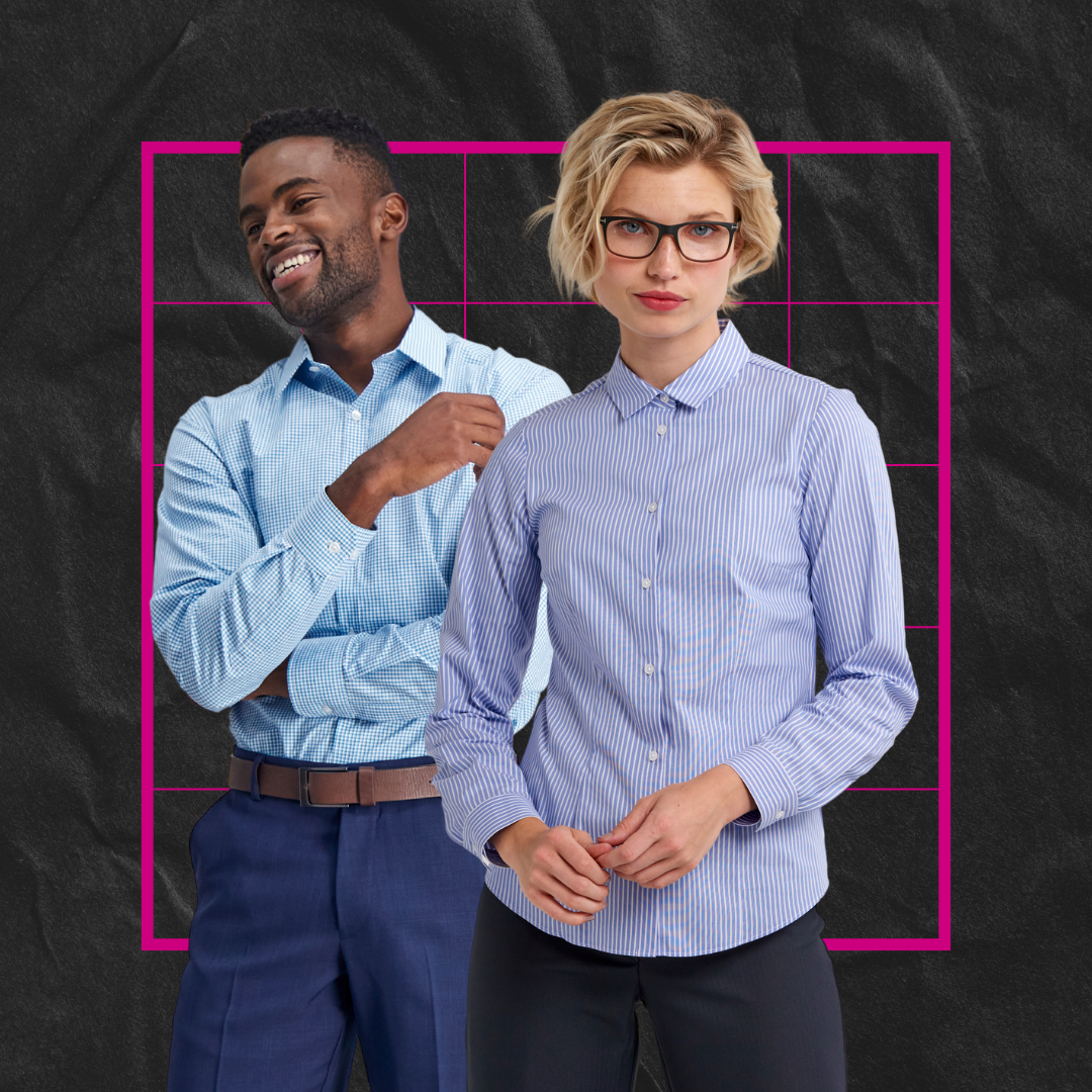 Mens and Womens Cotton Shirts with Collar and Buttons in Shades of Blue. For Work and Casual Wear from ImNow. 