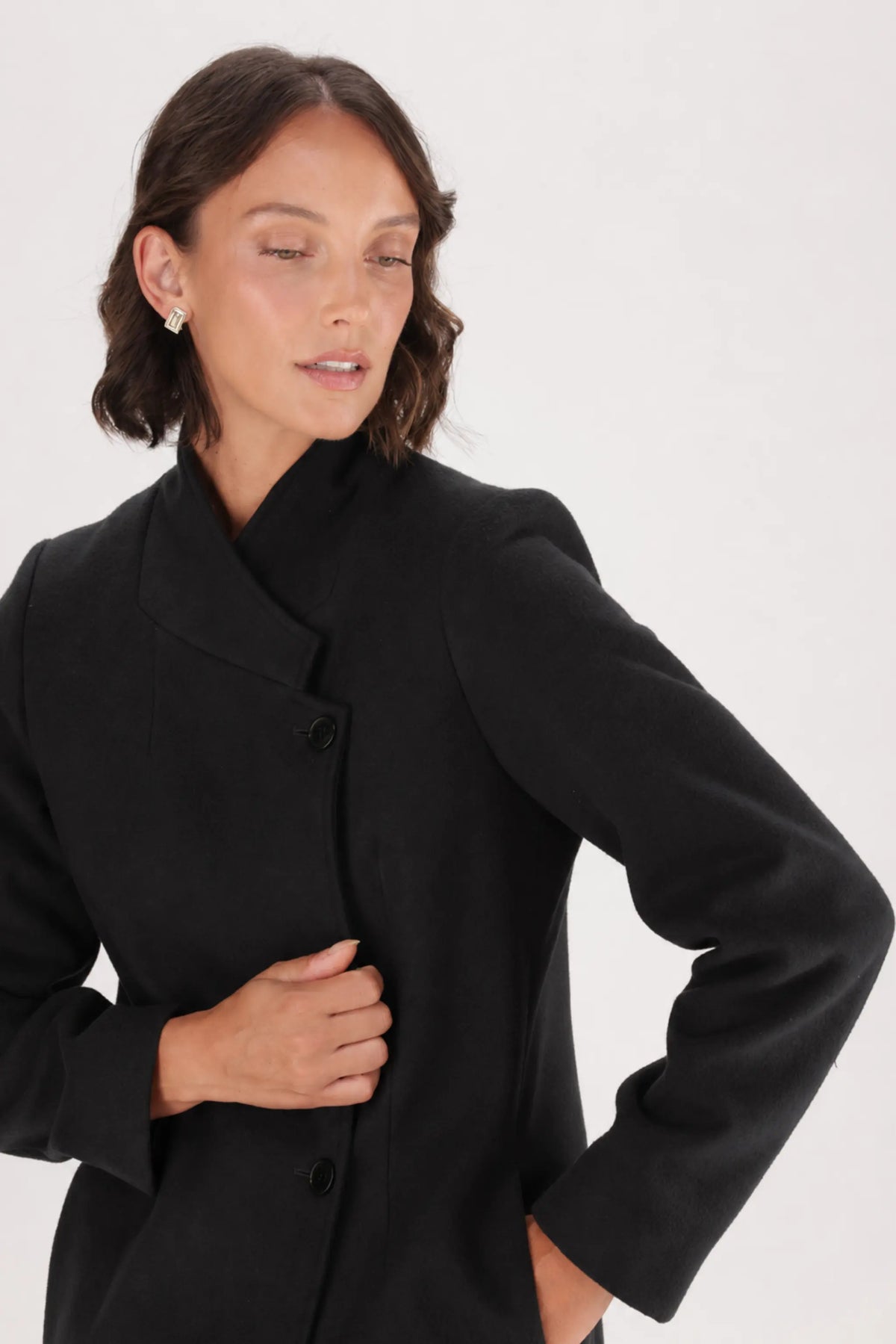 Asha women's asymmetrical melton coat - black