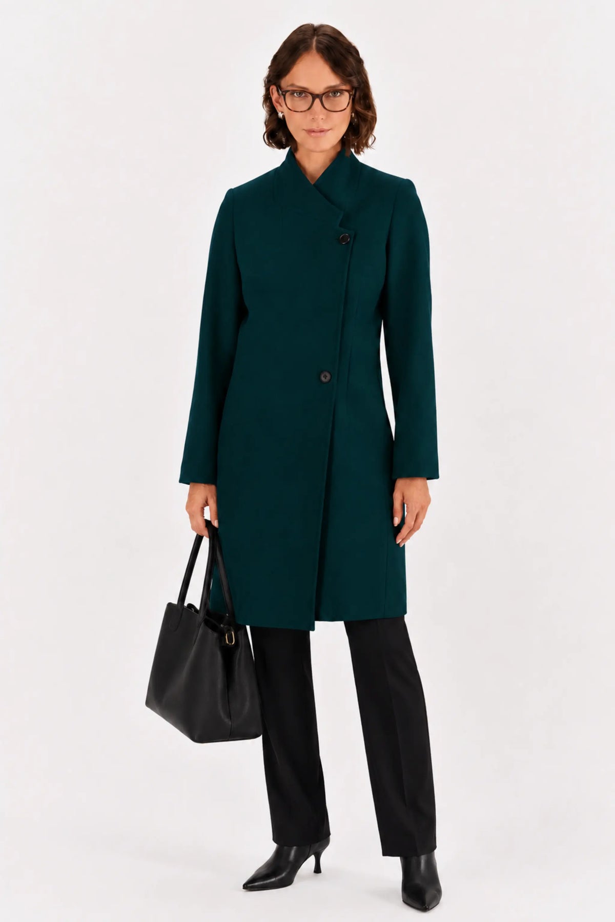 Pre-order Asha women's asymmetrical melton coat - dark green