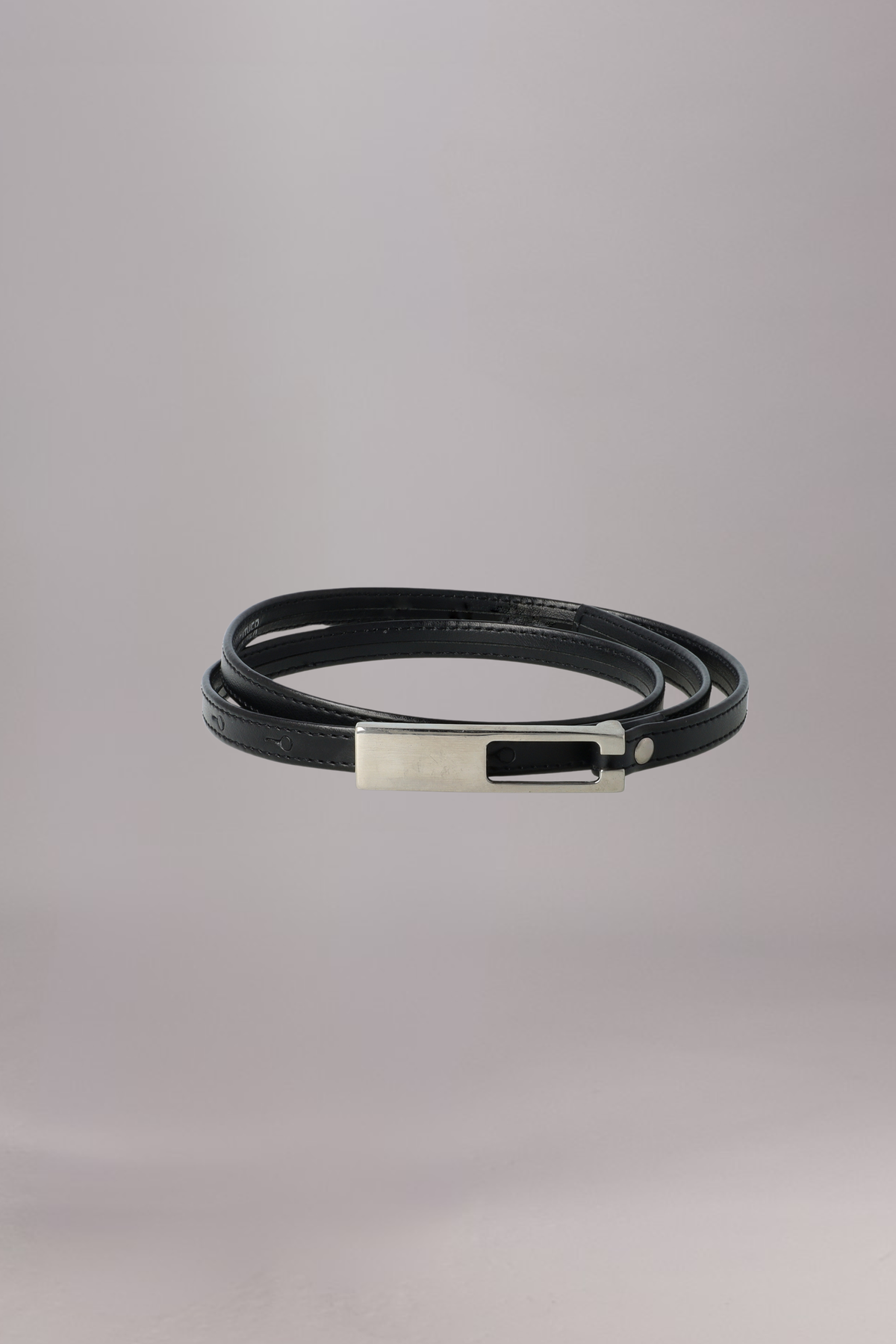 Skinny Black Leather Belt for Women - black