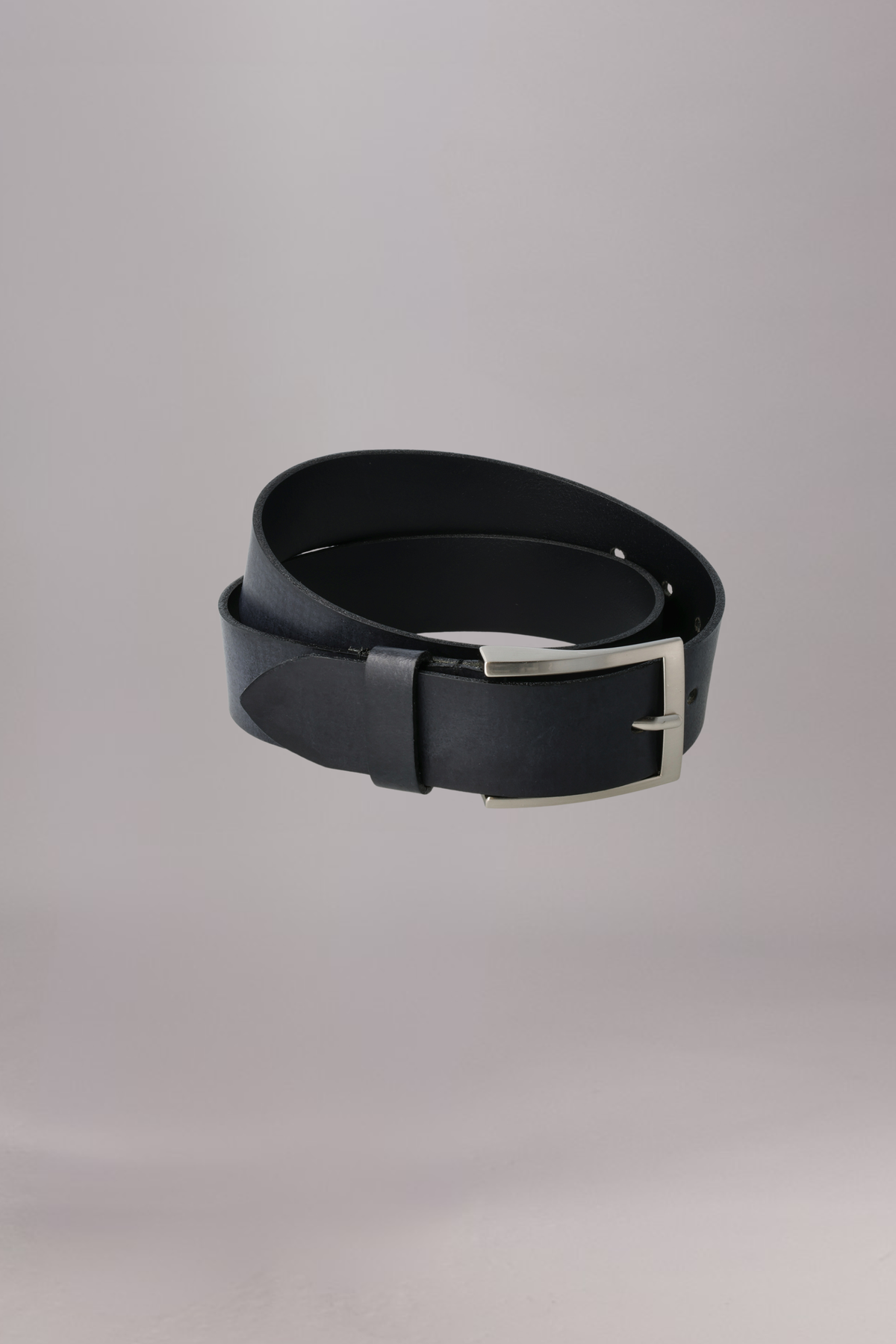 Mens Black Leather Belt with Silver Buckle