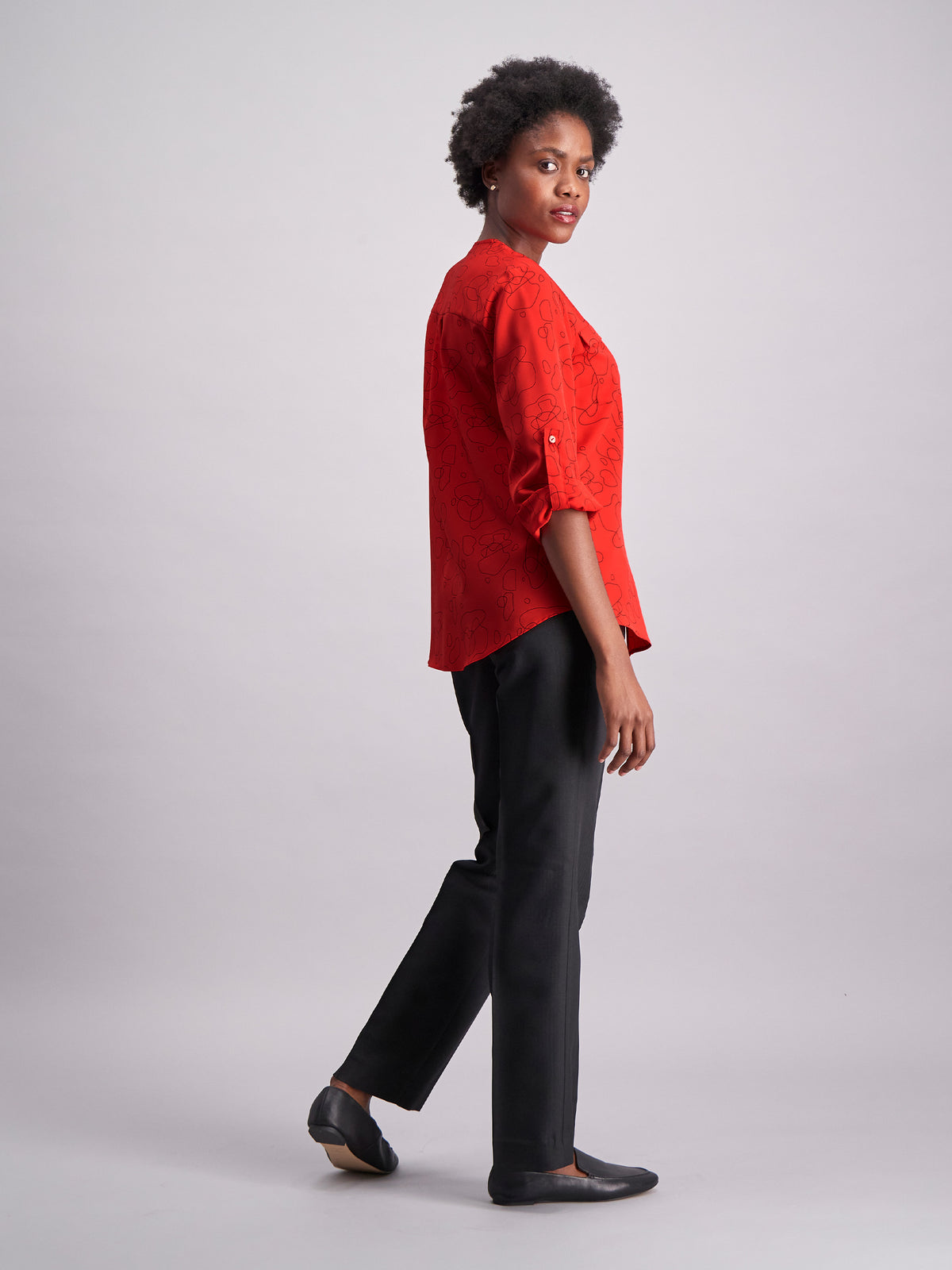 Red Apollo fabric shown on a similar Imagemakers blouse – Evelyn Imagemakers Sale colour reference