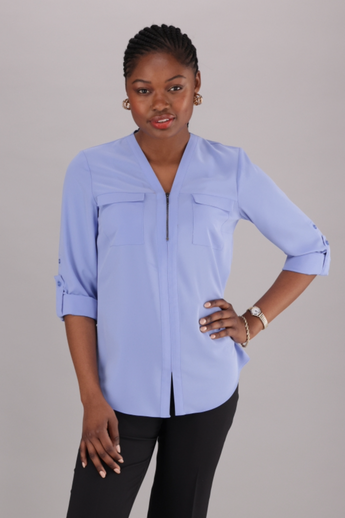 Sabrina zipped neckline blouse - light blue