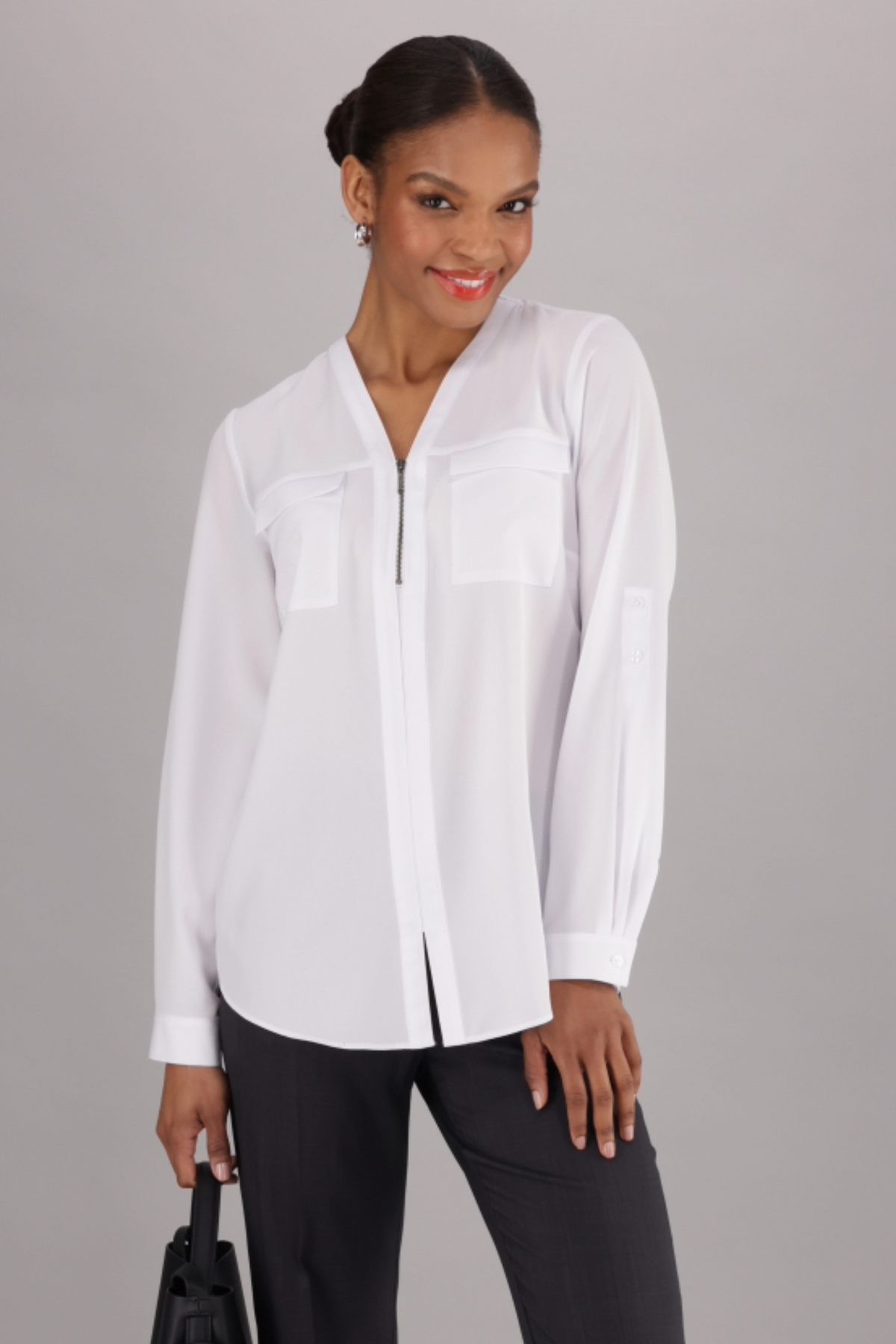 Sabrina zipped neckline blouse - white