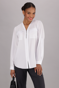 Sabrina zipped neckline blouse - white - Imagemakers (Pty) Ltd