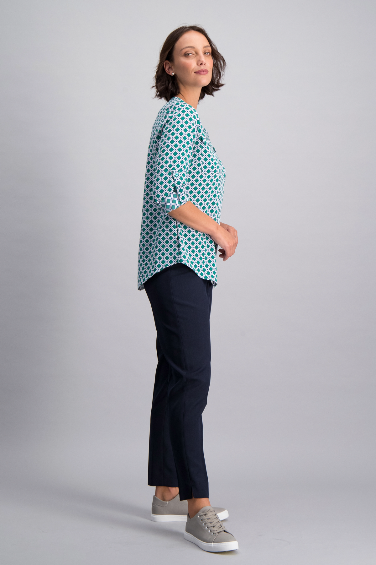 Sabrina zipped neckline blouse - green print