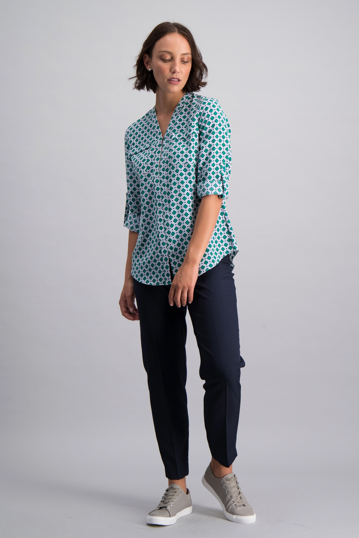 Sabrina zipped neckline blouse - green print