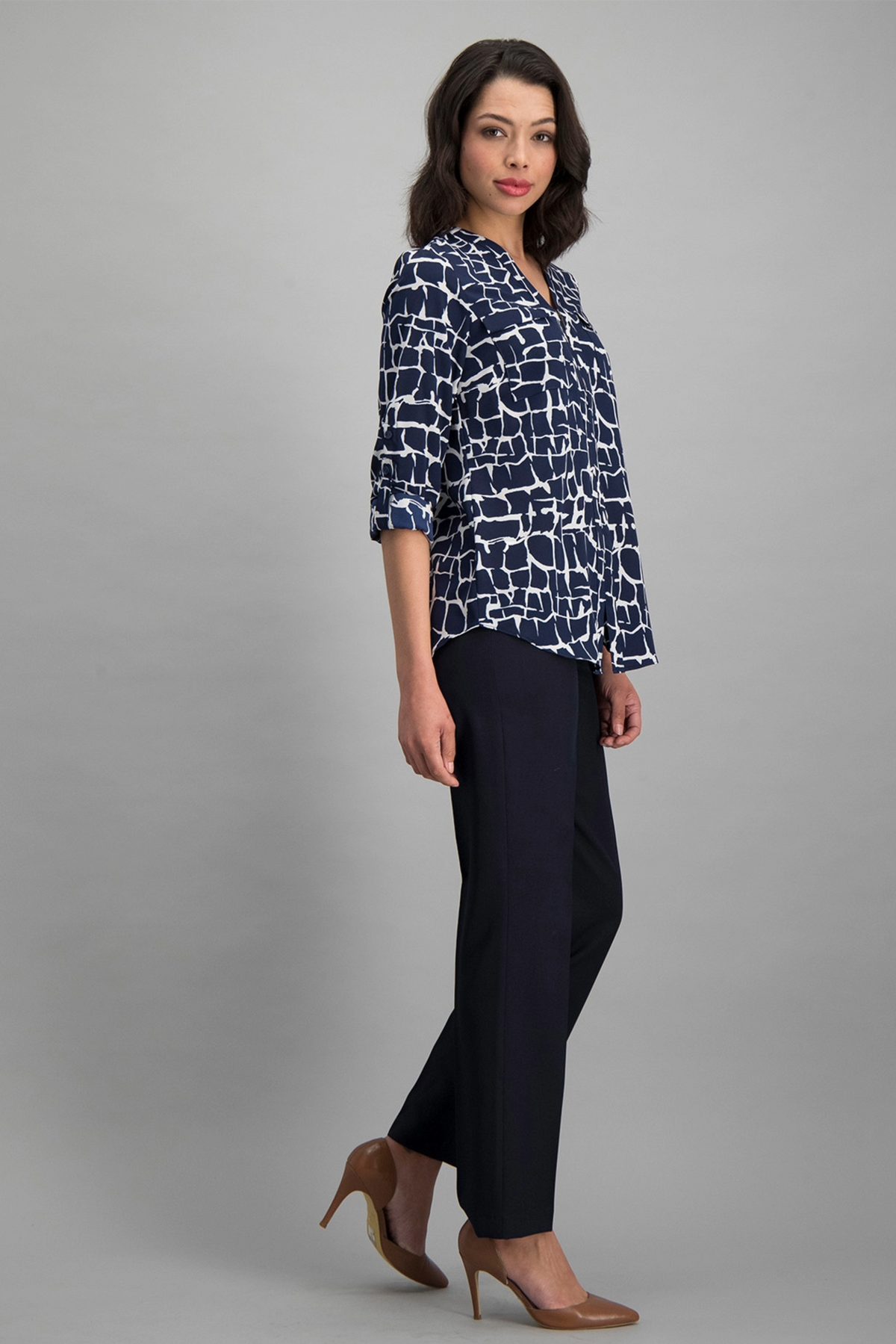 Sabrina zipped neckline blouse - navy / white