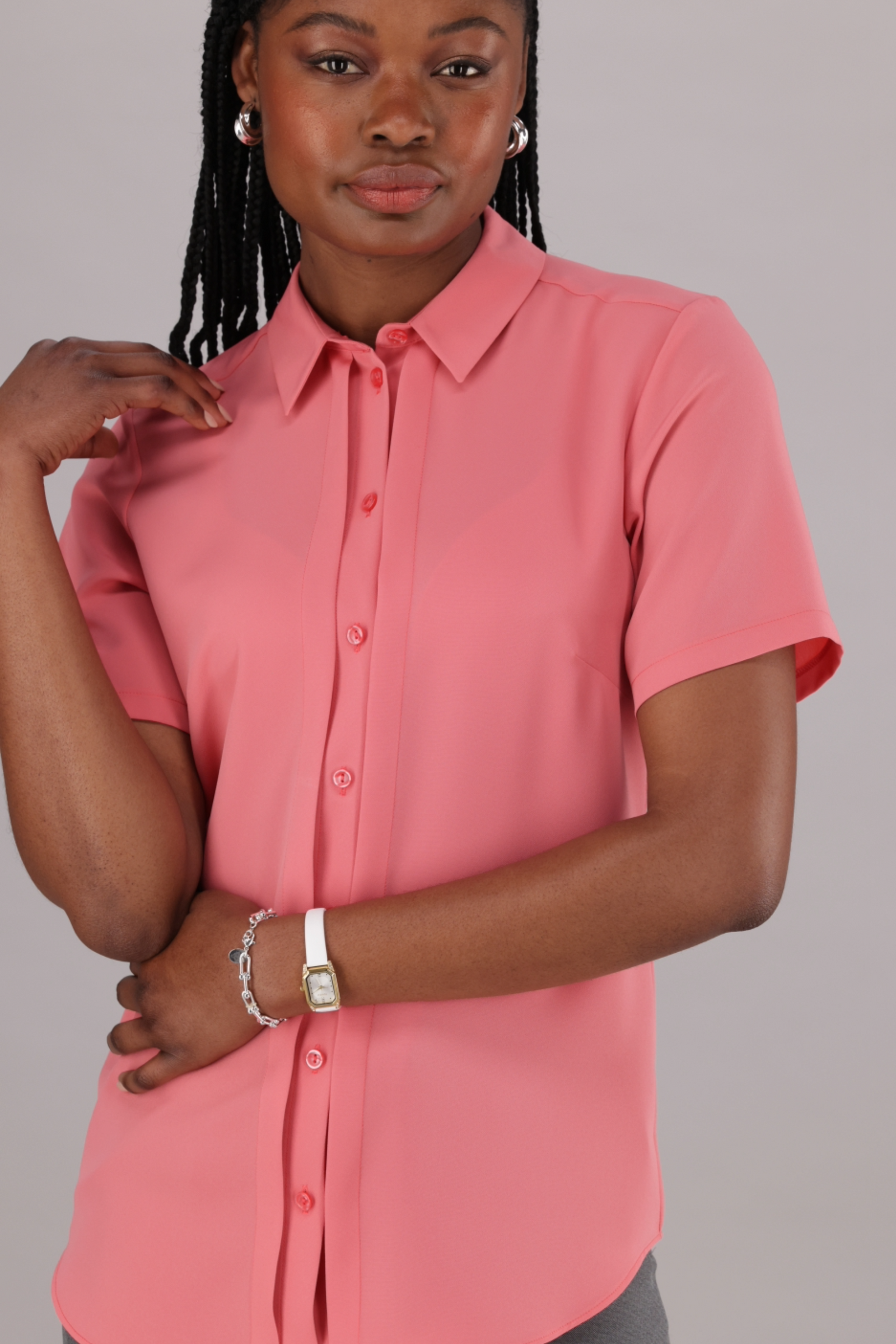 Ladies Coral Short Sleeve Shirt With Front Pintucked Detail From ImNow, Imagemakers Online Store