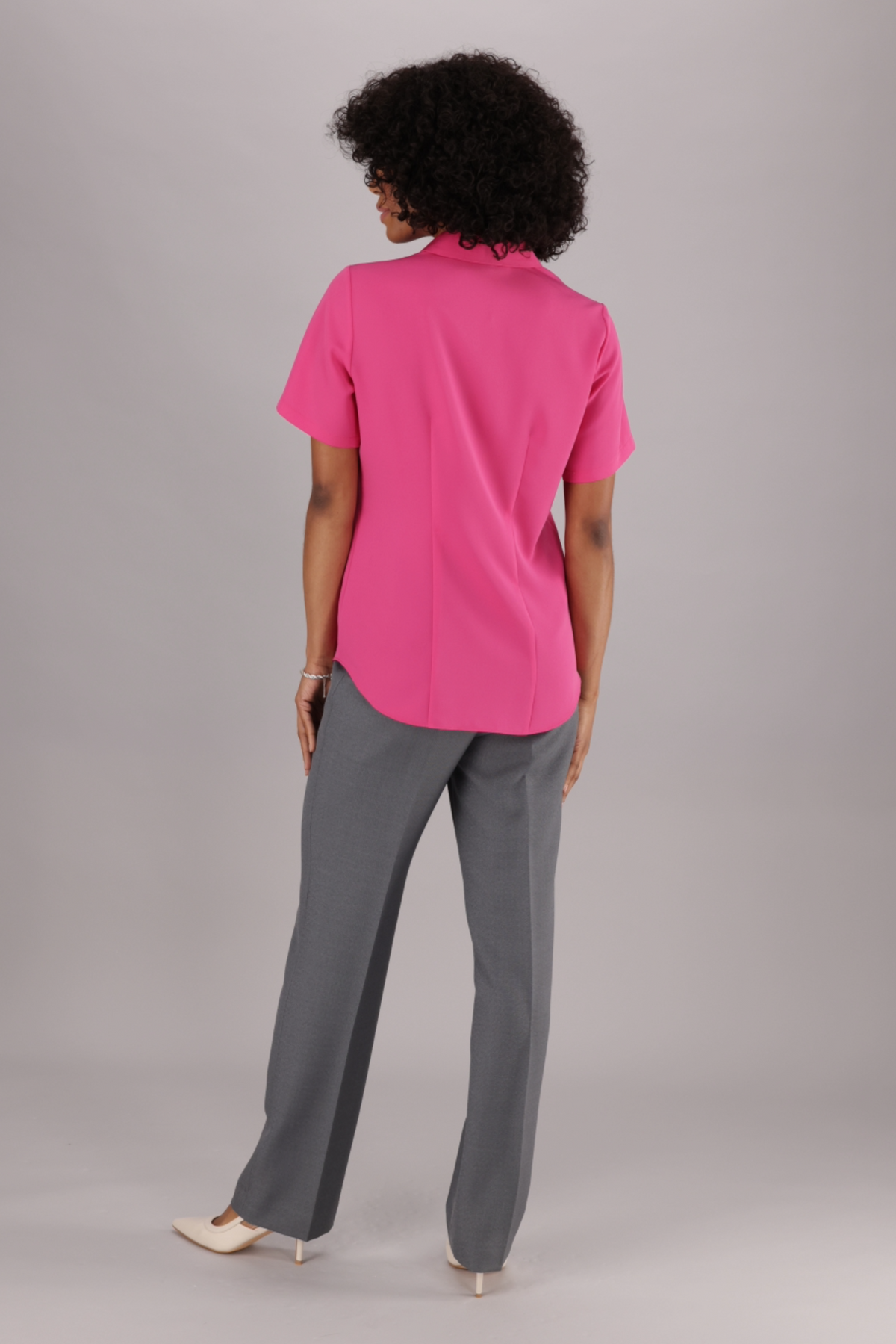 Classic Women’s ImNow Shirt for Work with Collar and Pintuck Detail in Pink.