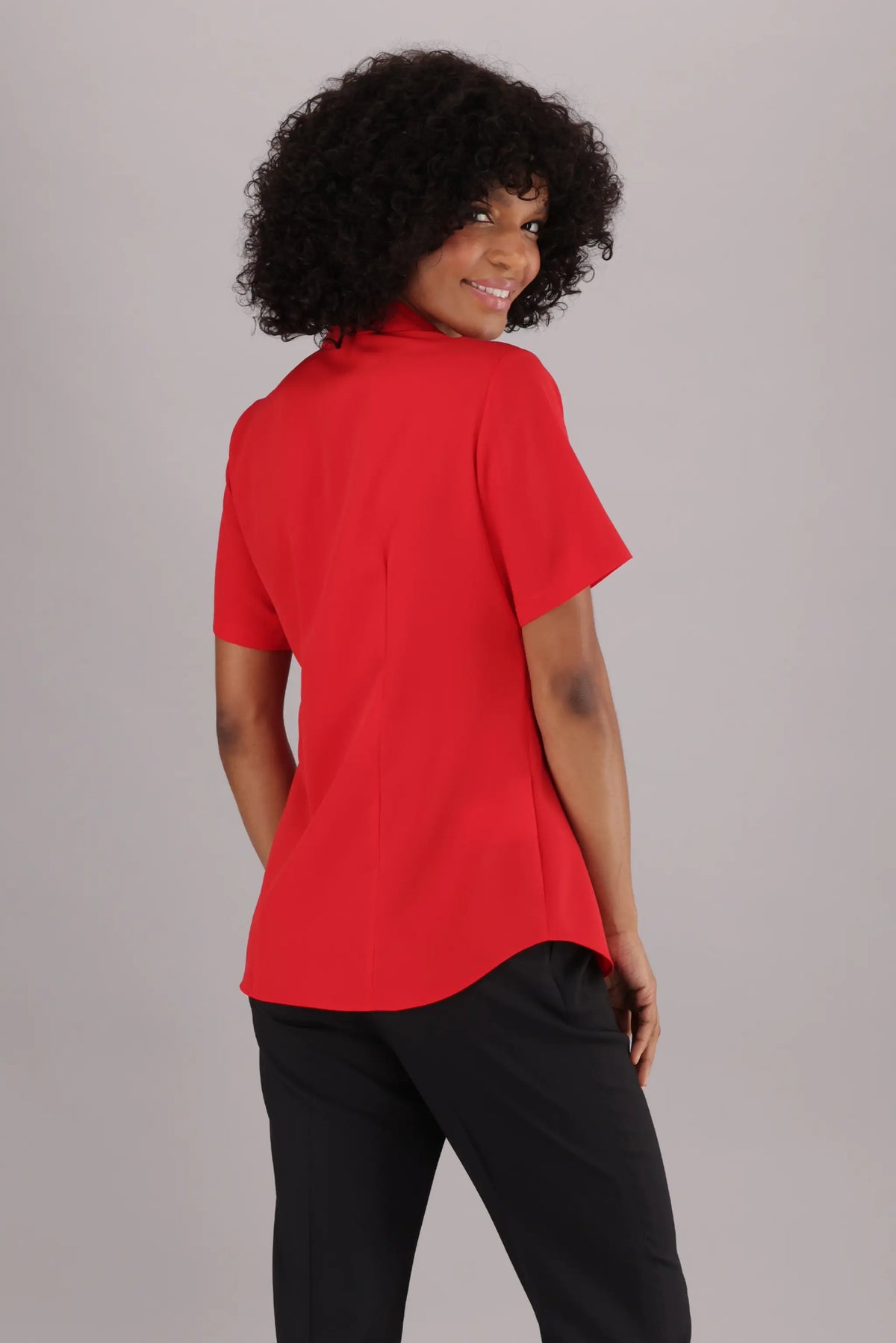 Women’s ImNow Red Office Shirt with Classic Buttons and Pintuck Front Detail.