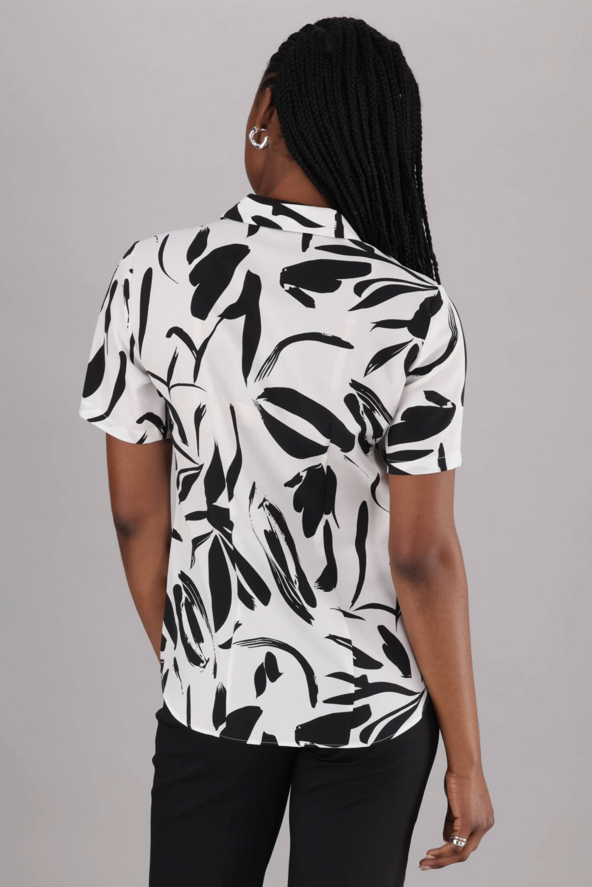 ImNow Classic Women’s Office Shirt with Short Sleeves and Structured Collar available in White and Black Print. 