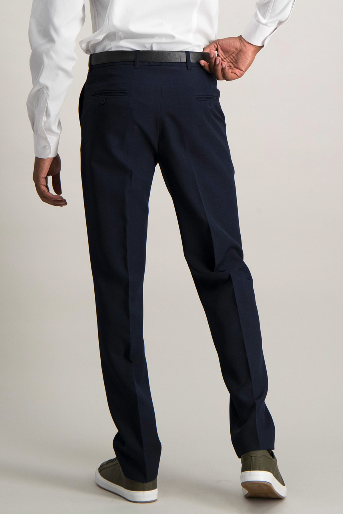 Back view, navy stretch trousers , shop online by ImNow.