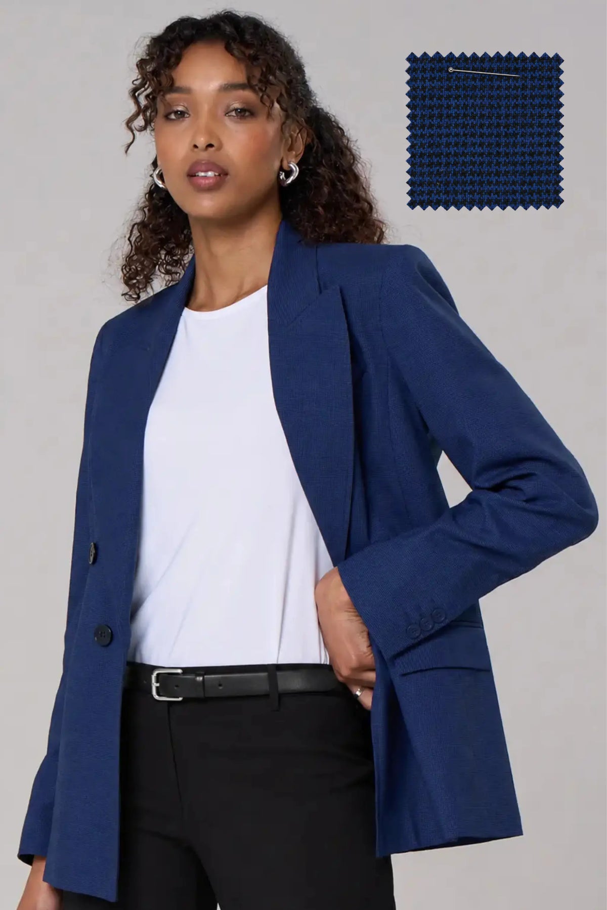 Tailored double breasted houndstooth blazer- blue /black