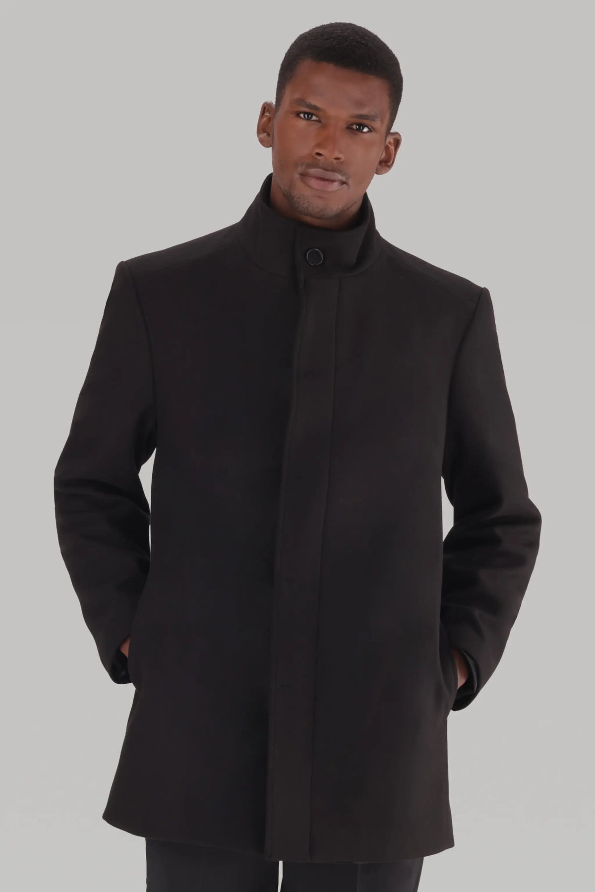Black men's funnel neck regular coat , shop online from ImNow South Africa.