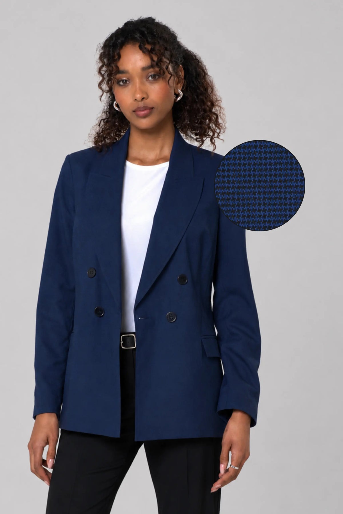 Tailored double breasted puppystooth blazer- blue /black