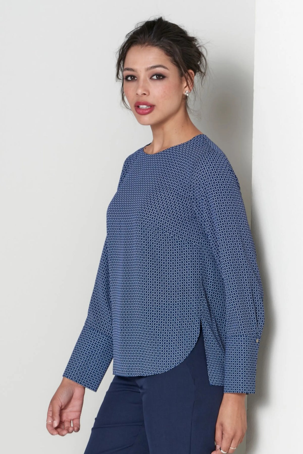 Becky women's boxy curved hem work top – style photo, Imagemakers Online Store Sale