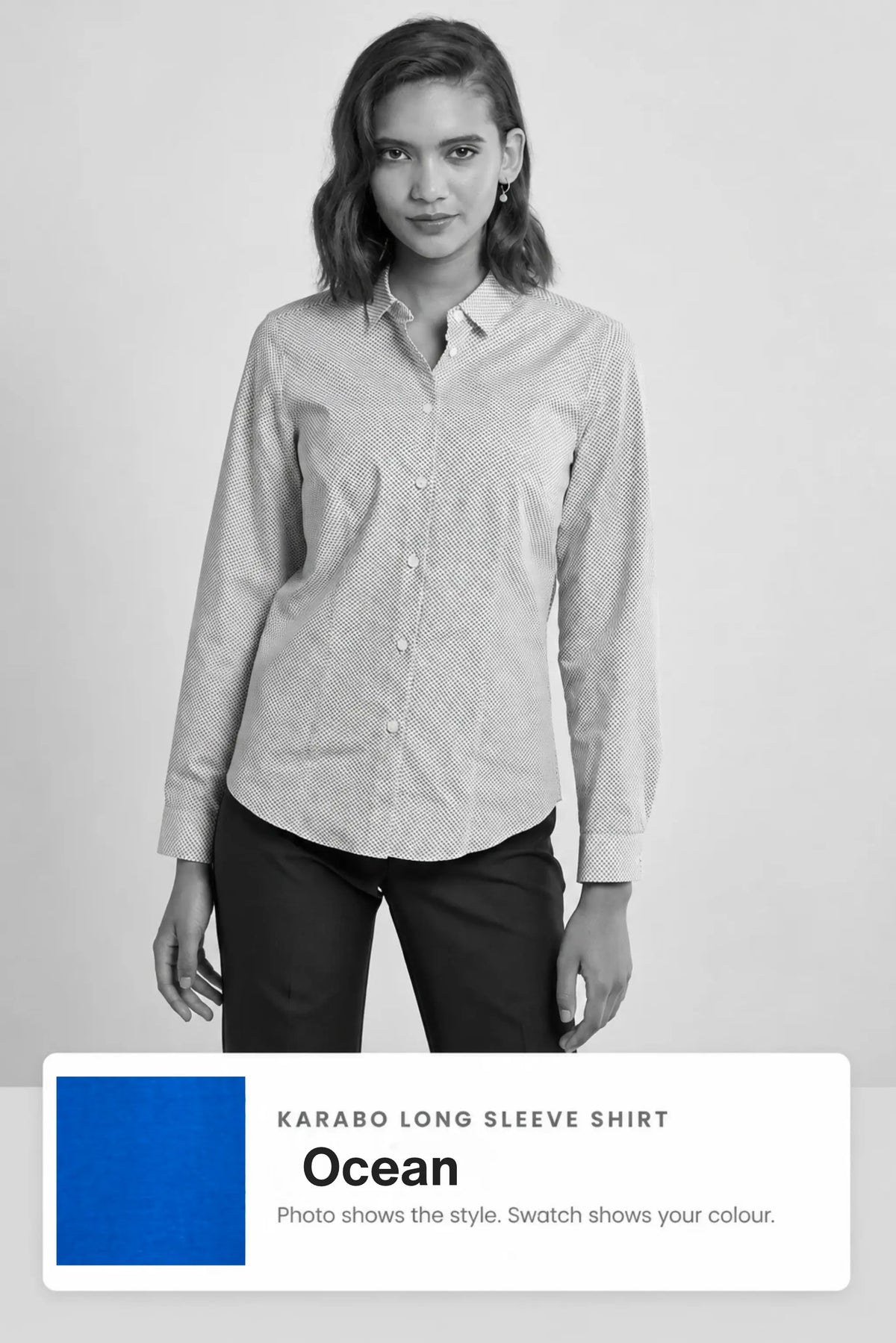 Karabo women's long sleeve cotton work shirt in Ocean – Imagemakers Online Store Sale