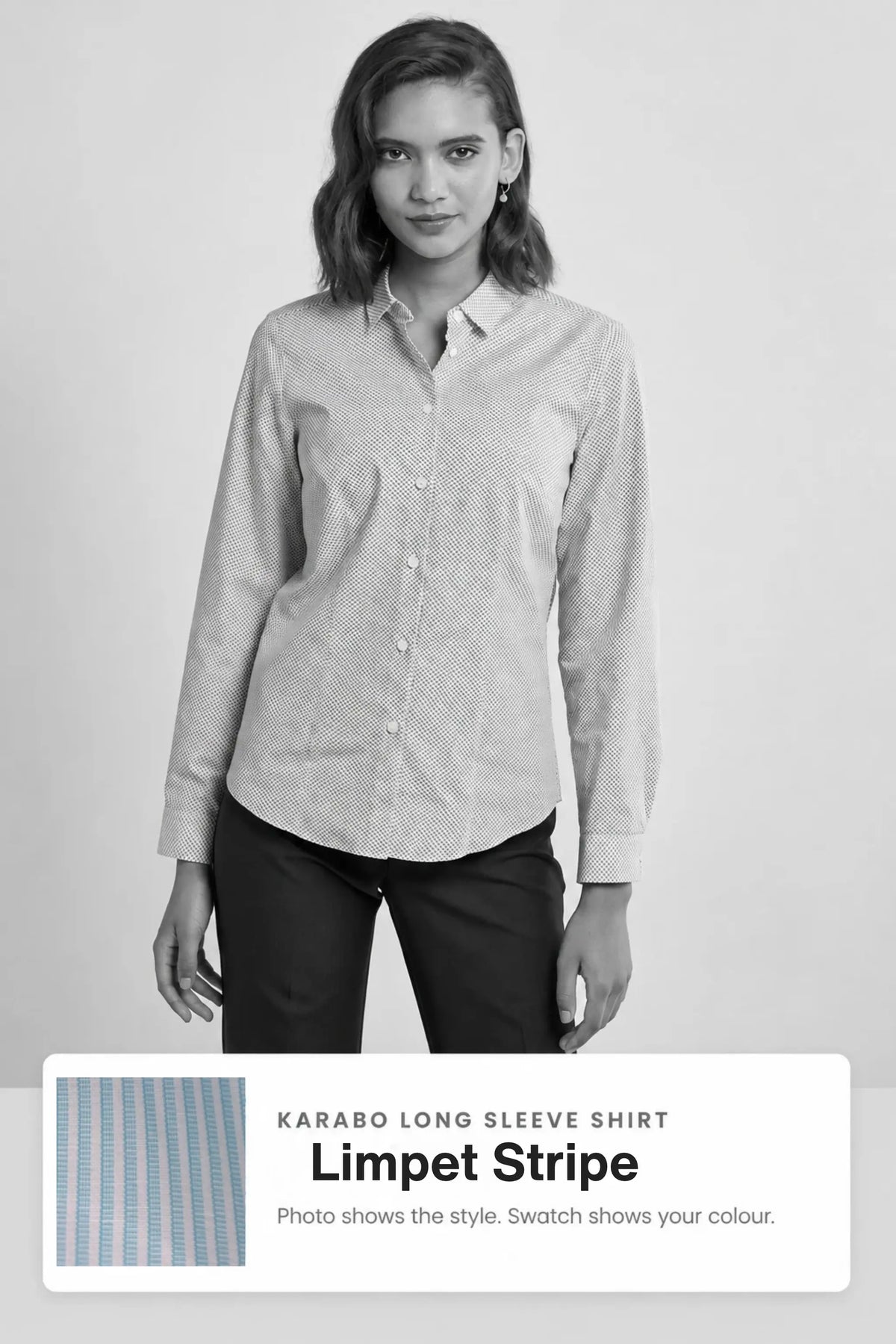 Karabo women's long sleeve cotton work shirt in Limpet Stripe – Imagemakers Online Store Sale