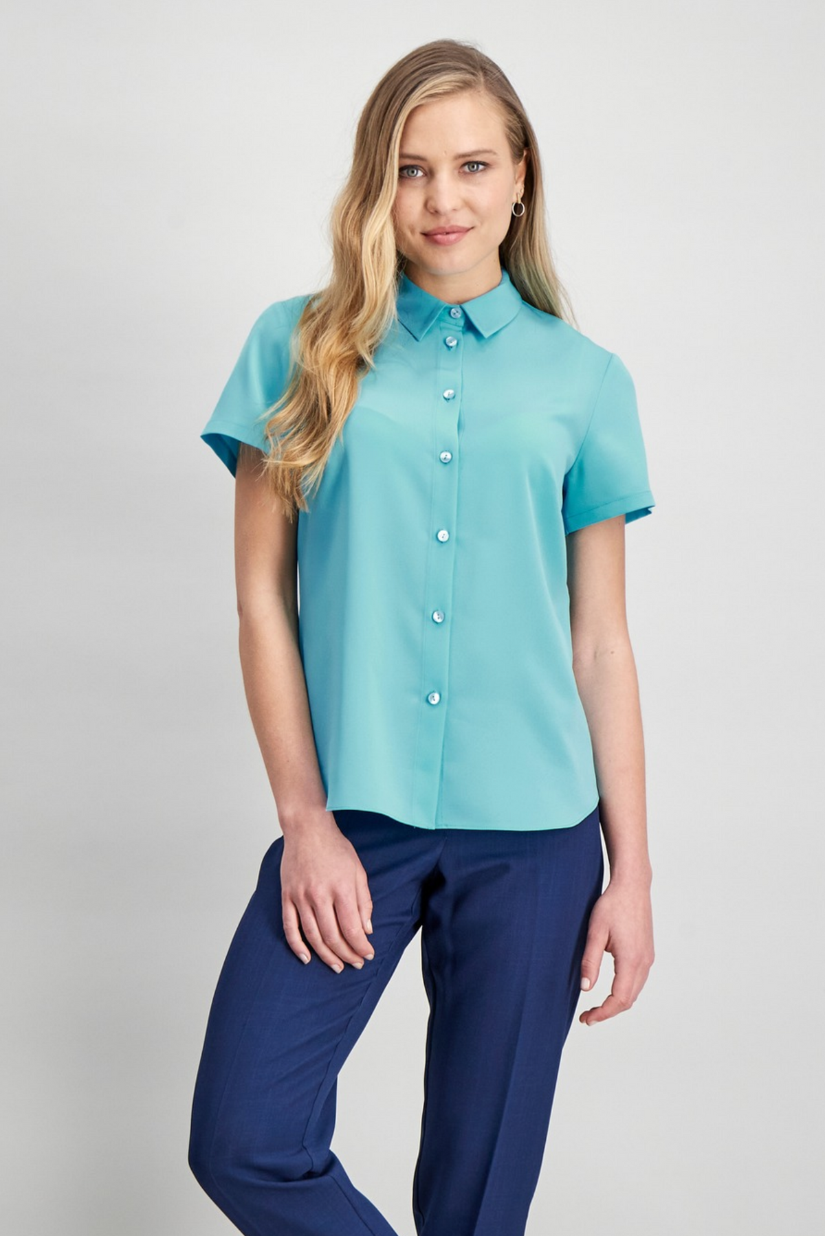 Carrie women's short sleeve work blouse in Crystal – ImNow clearance