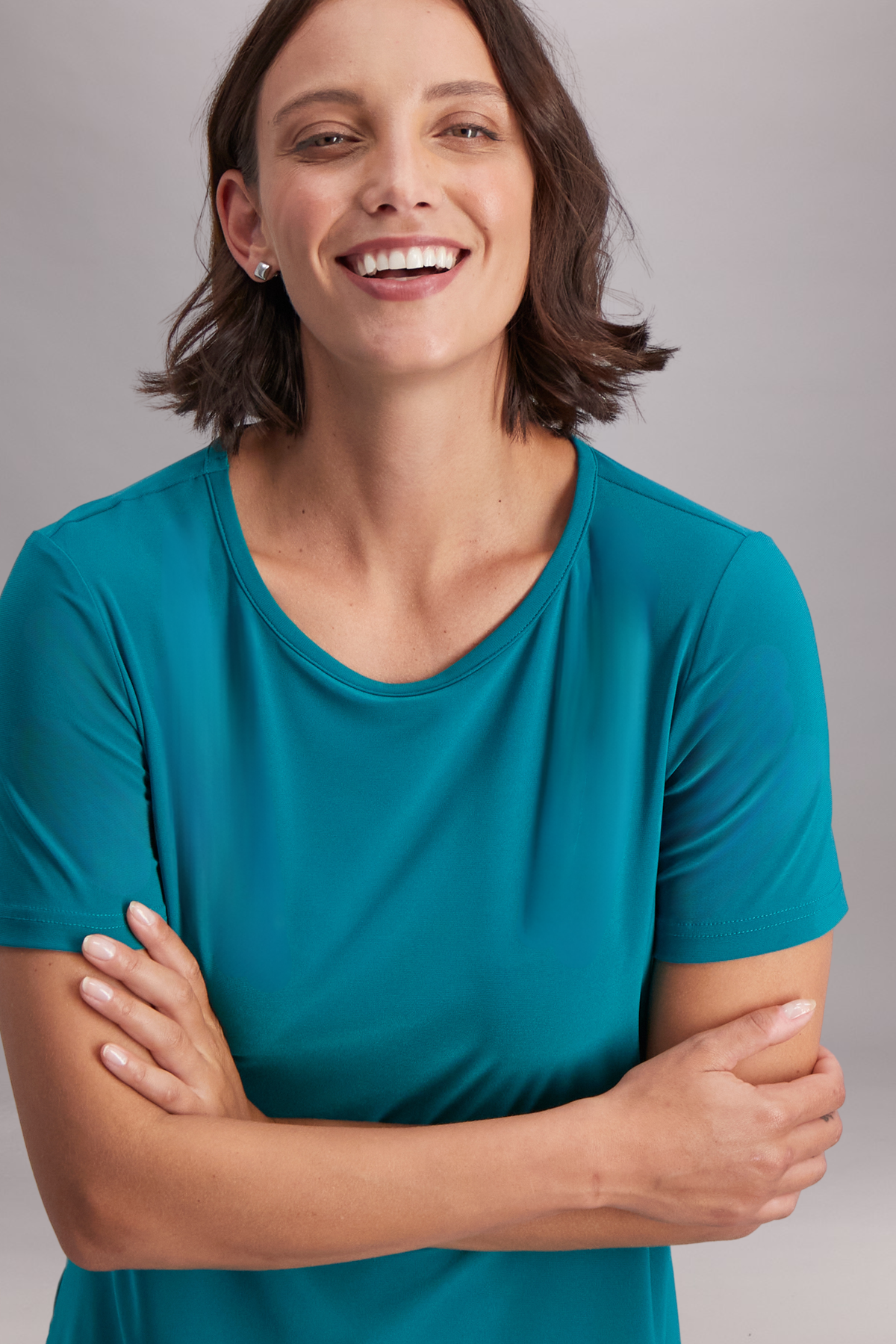 Women's Basic Short Sleeve Stretch T-Shirt in Jade by ImNow.