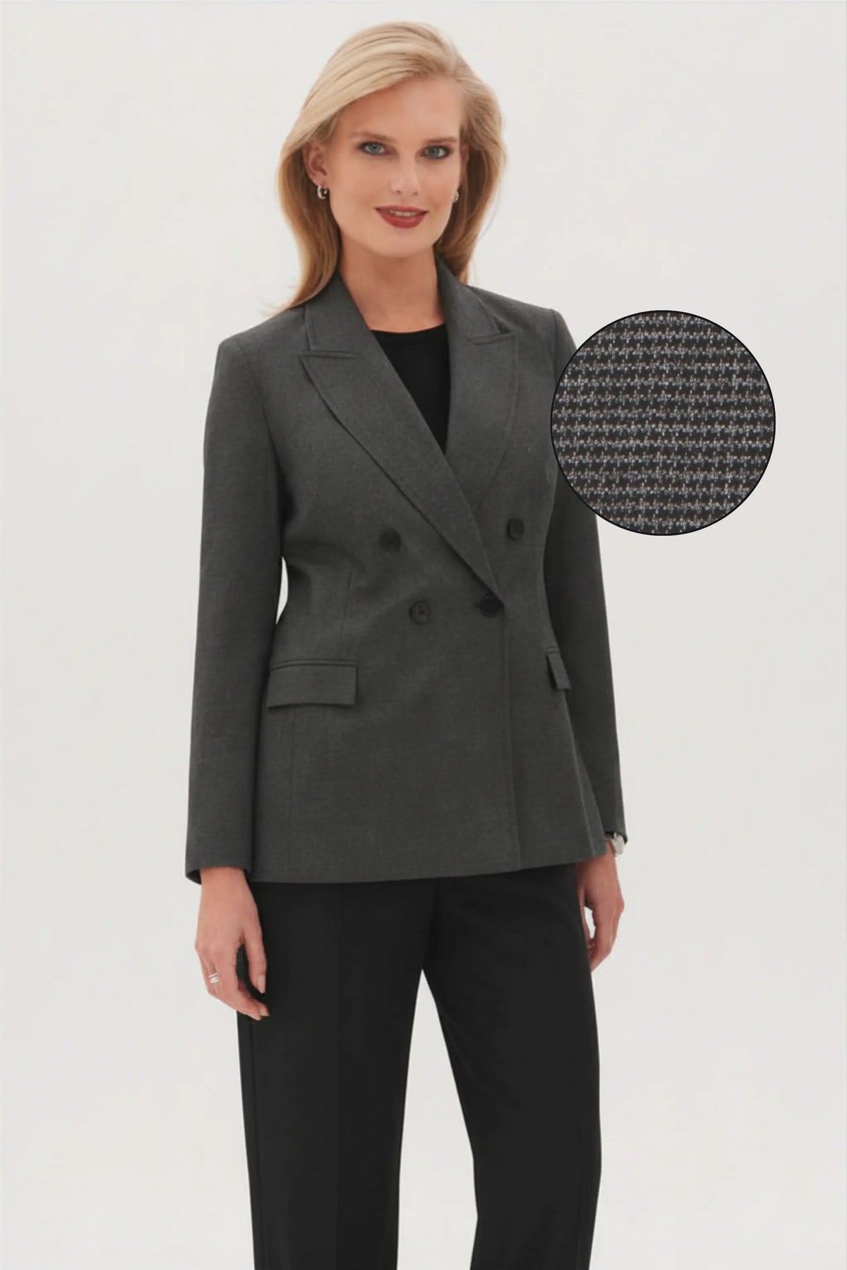 Ladies fine houndstooth corporate blazer in black and grey by ImNow.