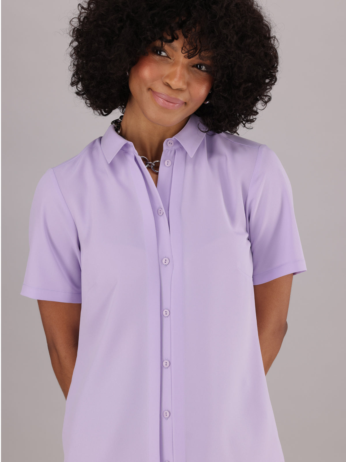 ImNow Women’s Office Wear Shirt in Purple featuring Pintuck Detail and Collar.