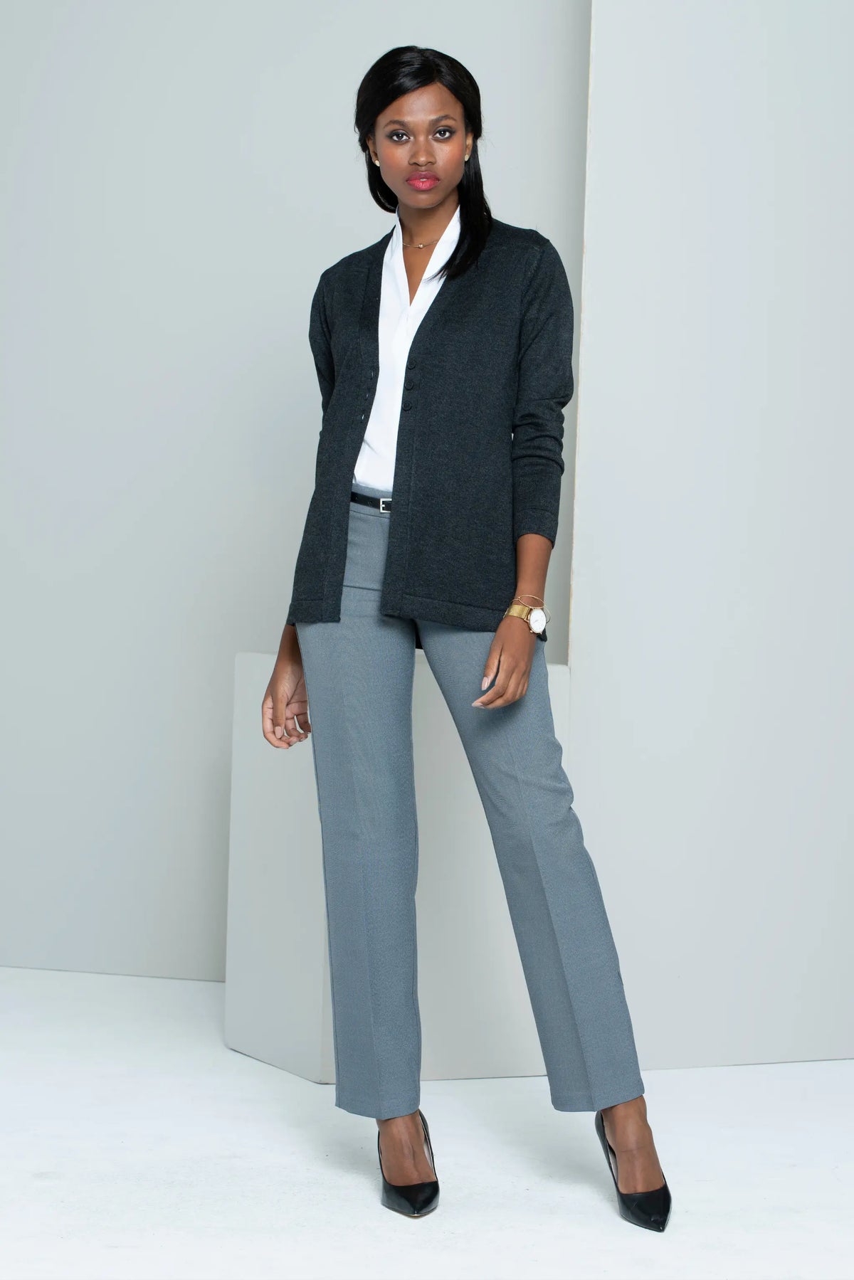 Ladies two button longer length cardigan from Imnow.