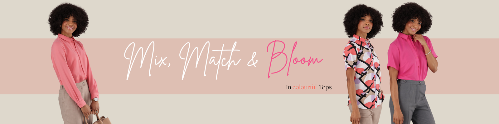 ImNow's Spring Collection of Women's Bright , Bold Pinks , Printed and Orange Tops for Work.