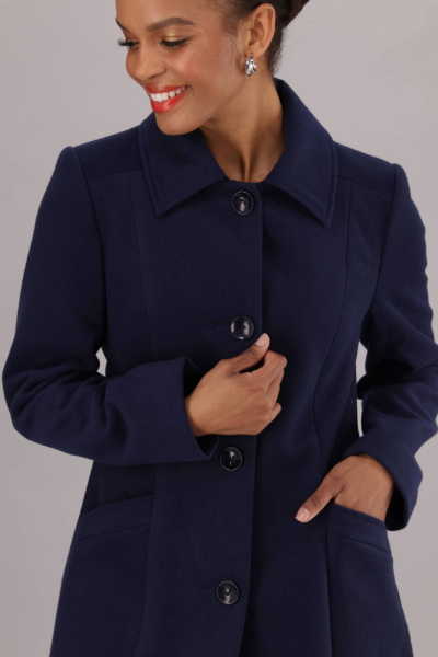 Formal, Knee Length Women's Melton Coat that is fully lined in Navy from Imnow. 