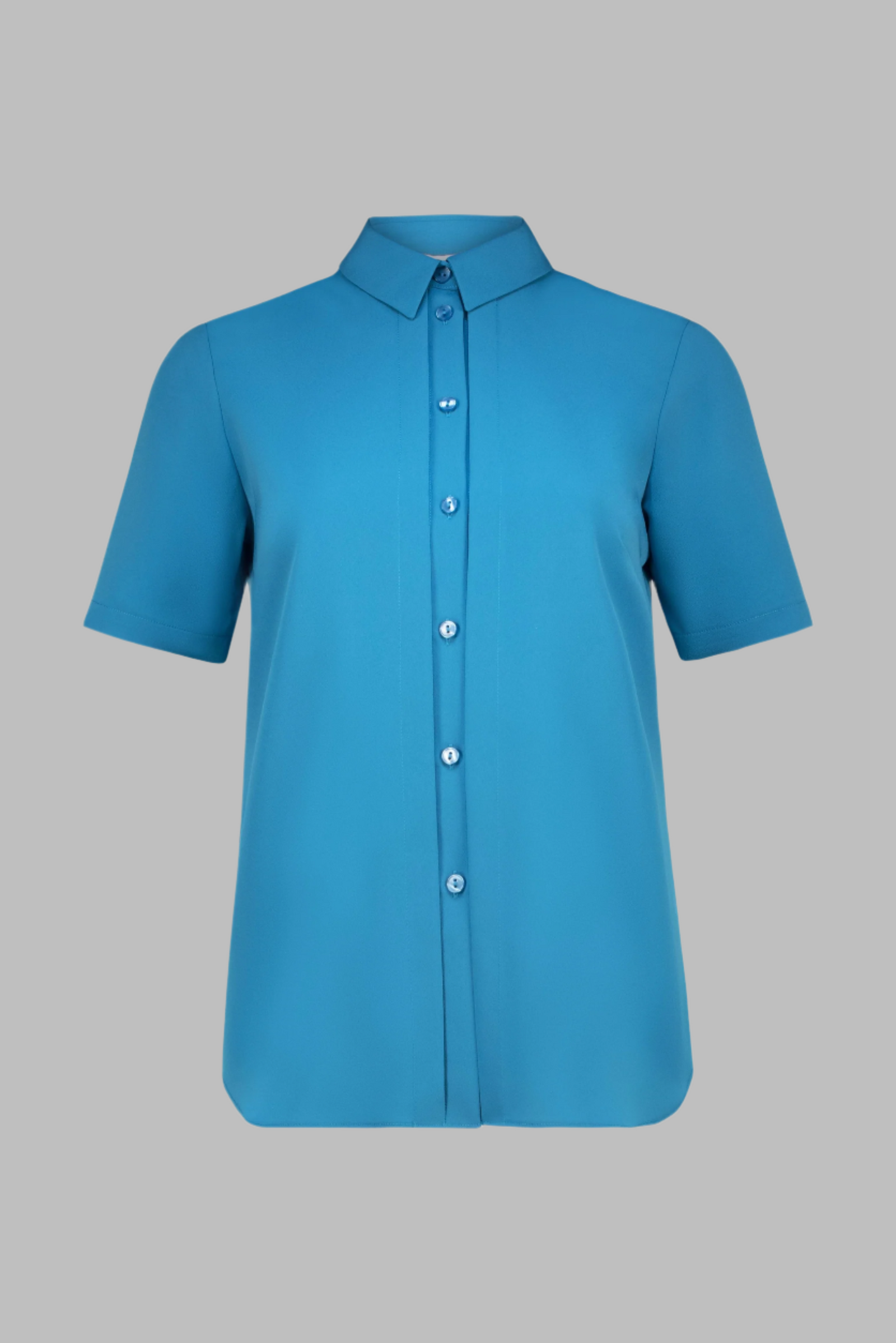 ImNow's Short Sleeve Womens Teal Work Shirt with a Classic Buttoned design with Pintuck detail and Collar.