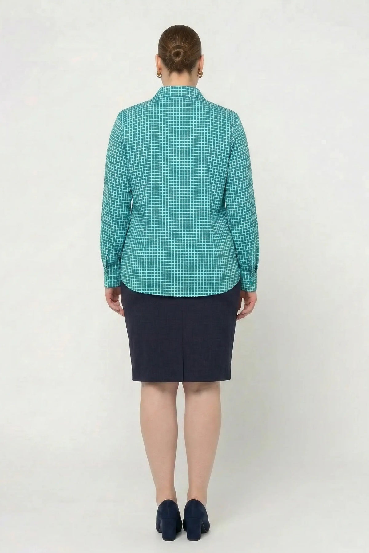 Ladies long sleeve blue printed pattern shirt by ImNow.