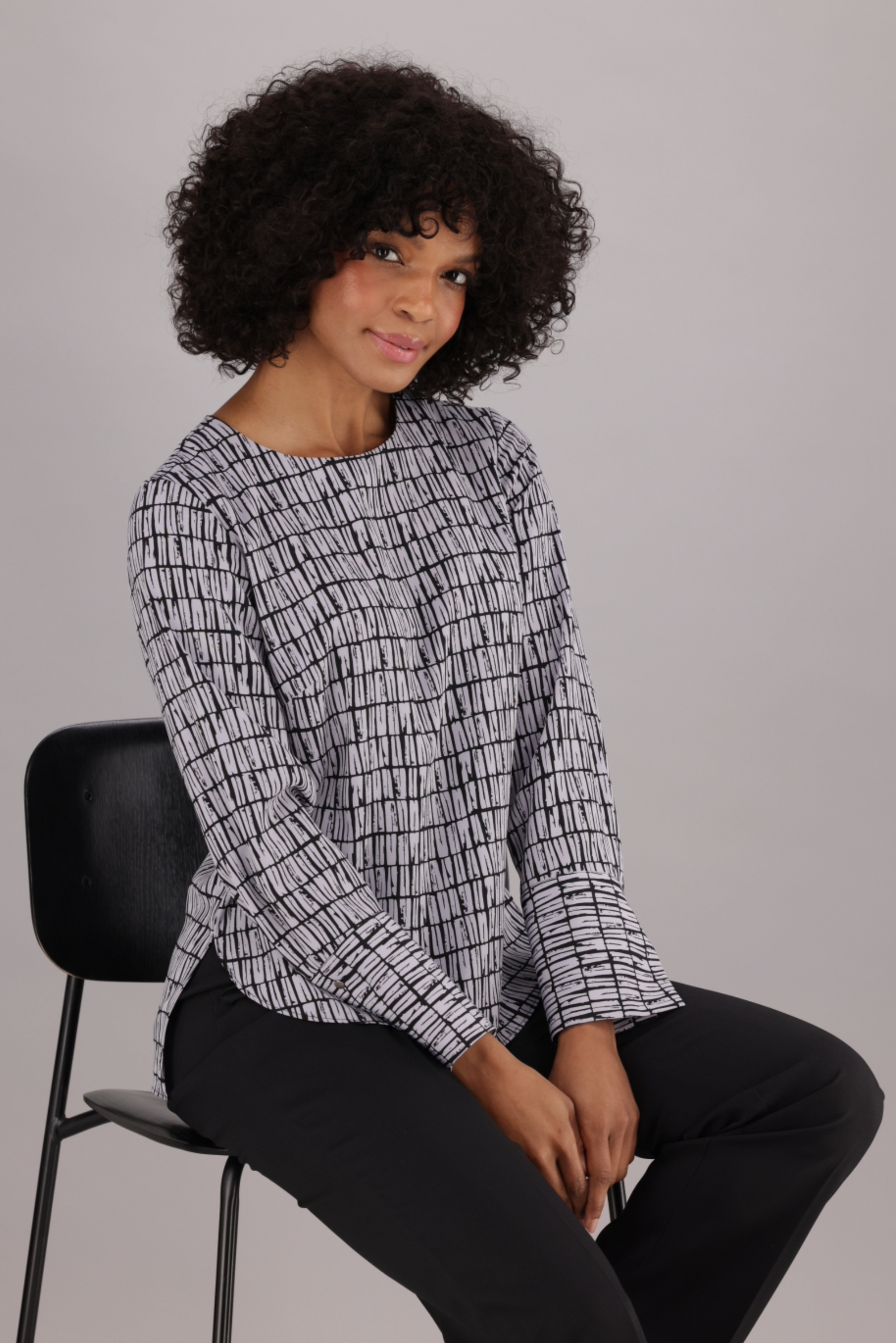 Modern long sleeve ladies office blouse  in black and grey