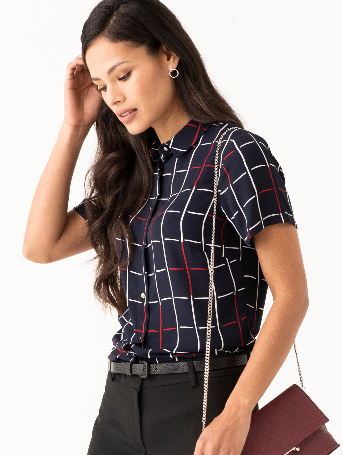 Carrie classic buttoned shirt - navy square print
