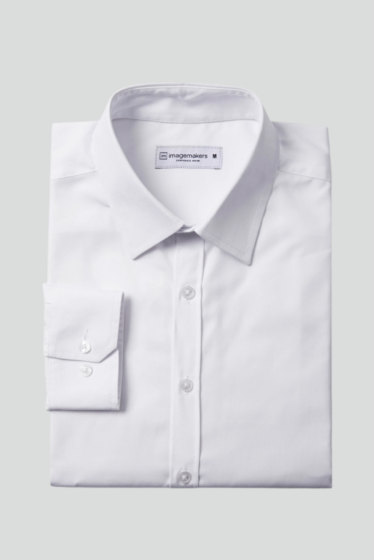 Men’s white long sleeve regular fit cotton-rich work shirt for everyday office wear.