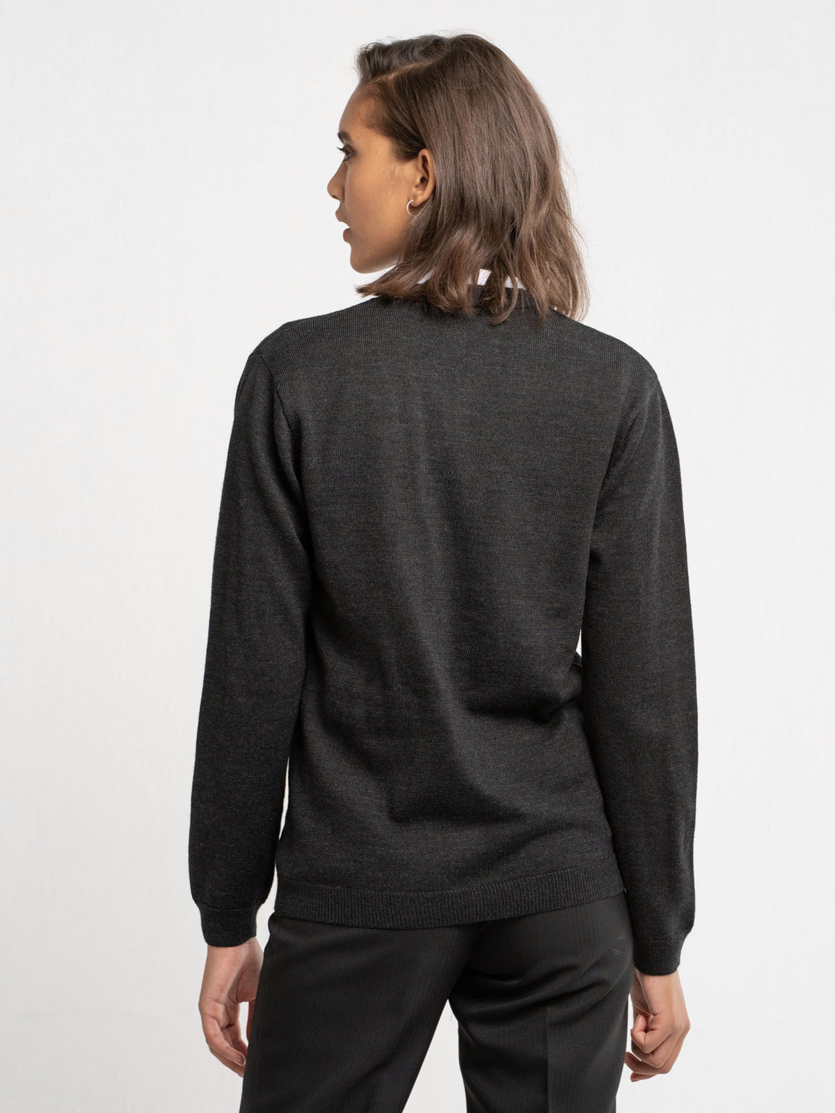 A Wool Blended Women's Cardigan with V-Neckline in a dark Charcoal. From ImNow. 