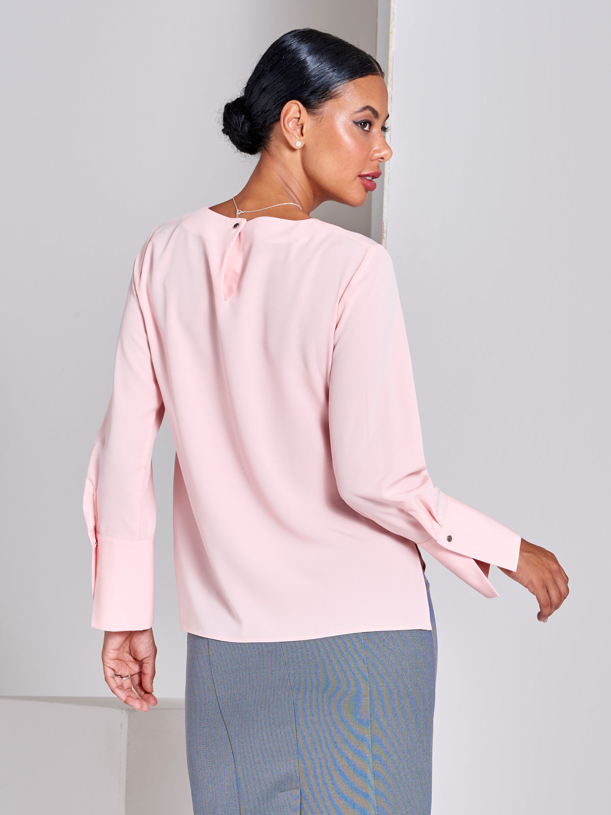 Long sleeve classic easy care top in nude 