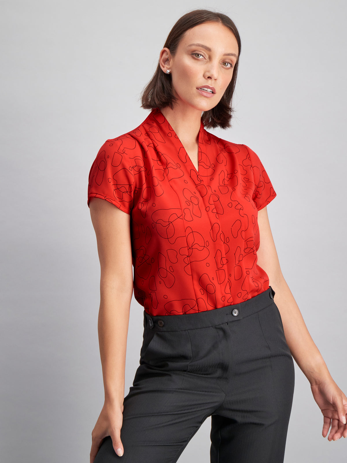 Amelia pleated blouse -red print