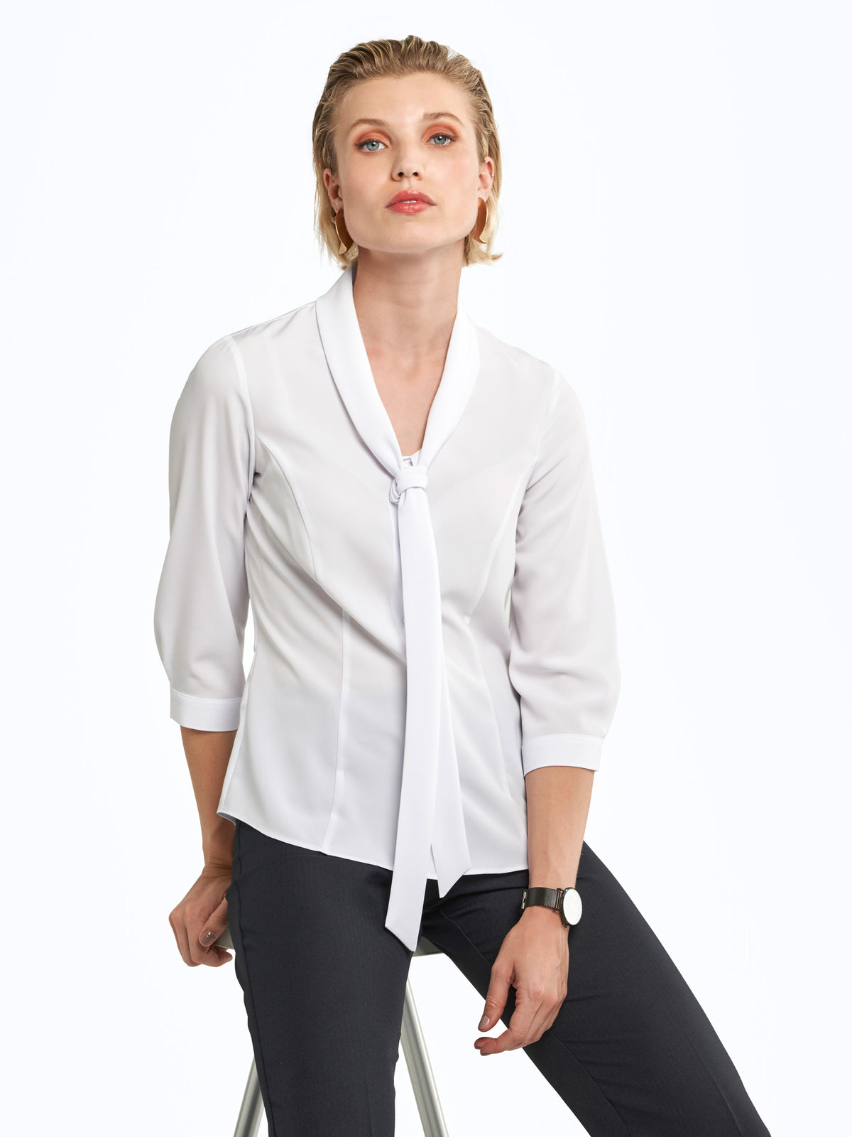 Carmen Tie-neck blouse - white