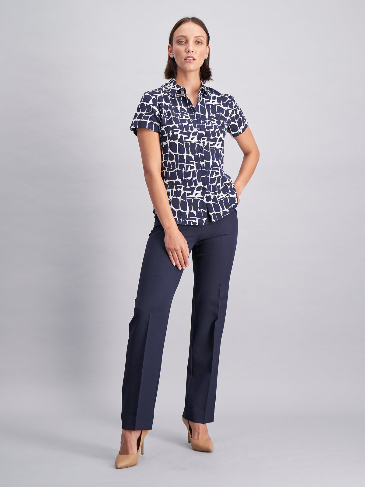 Carrie classic buttoned shirt - navy/white
